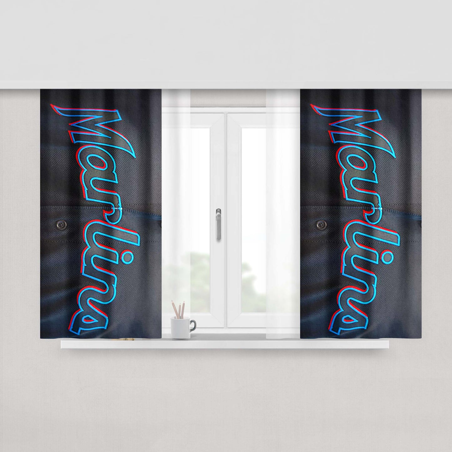 Miami Marlins Baseball Jersey Peach Skin Window Curtains