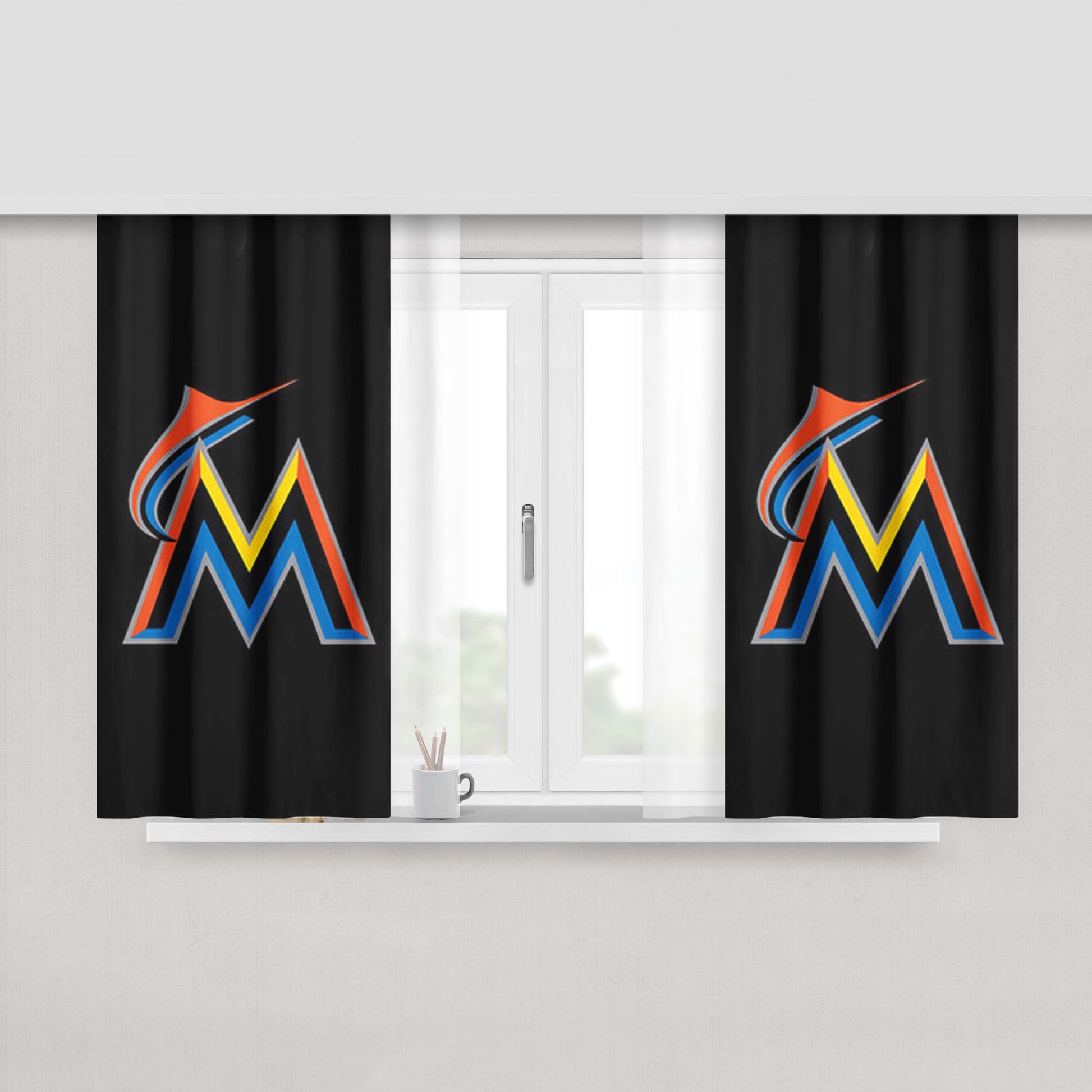 Miami Marlins Baseball Logo Black Peach Skin Window Curtains