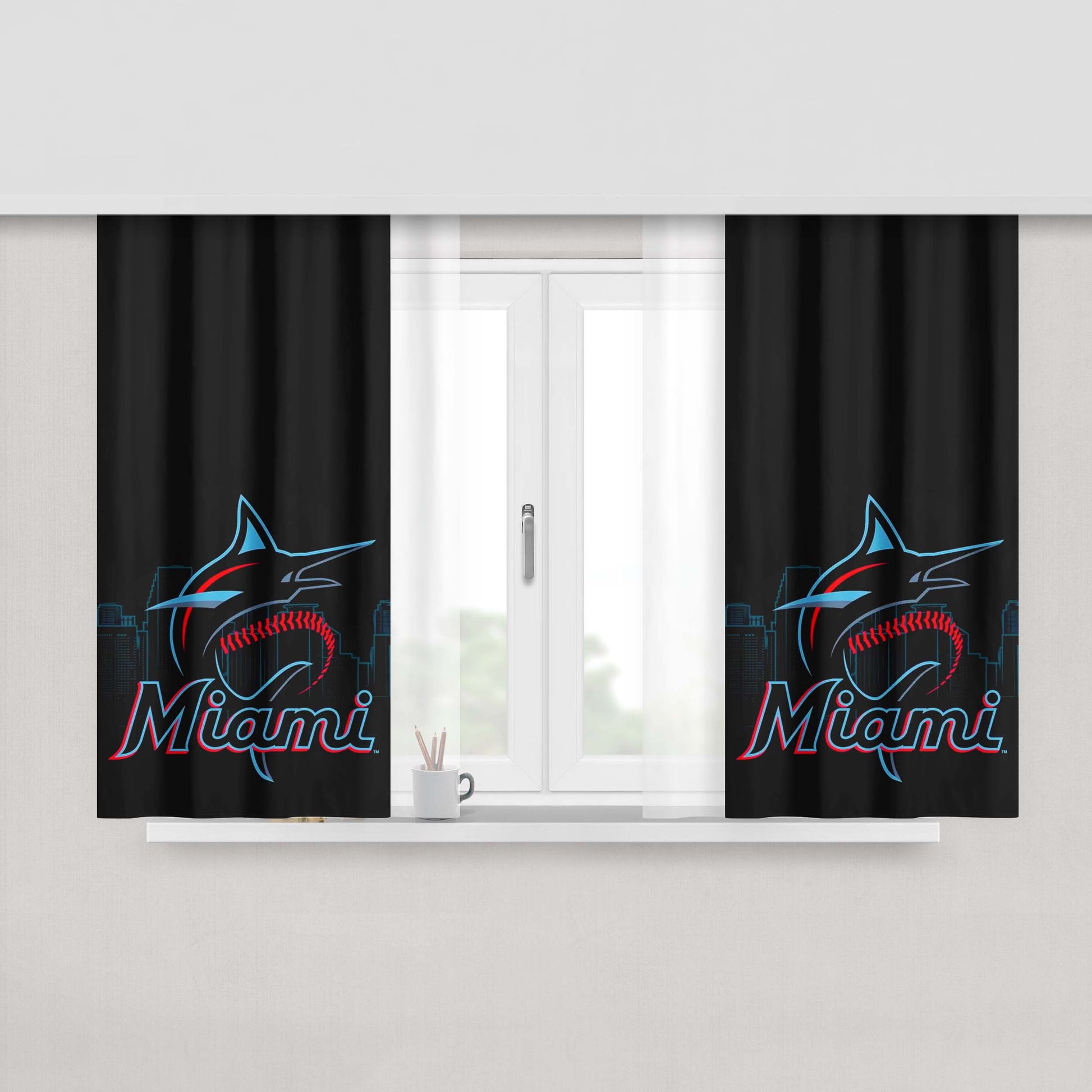 Miami Marlins Baseball Team Emblem Peach Skin Window Curtains