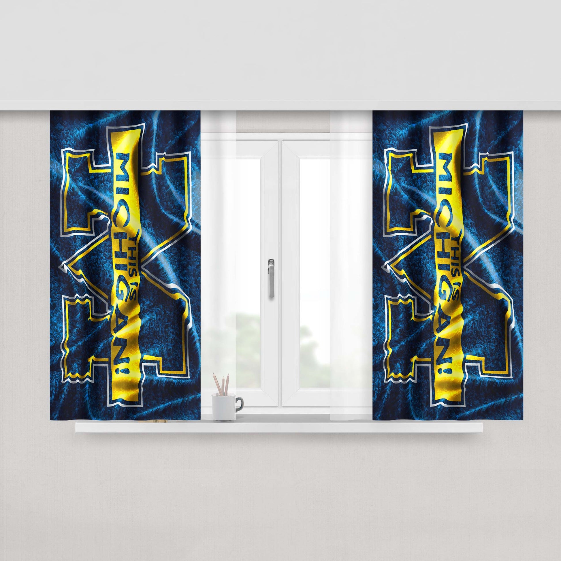 Michigan Flag Art Blue Peach Skin Window Curtains