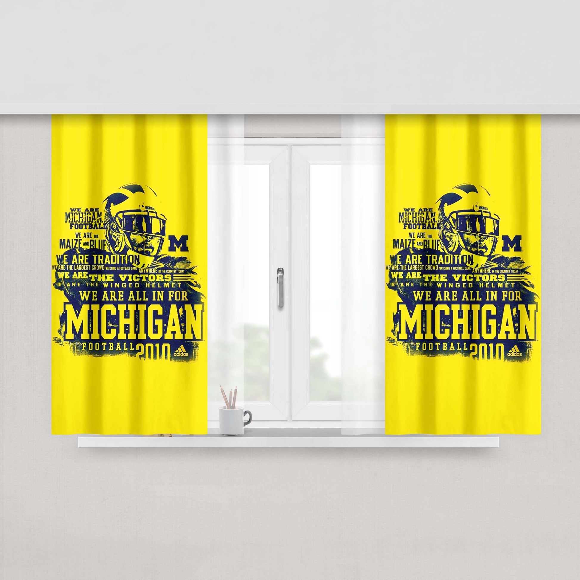 Michigan Football Doodle Font Art Peach Skin Window Curtains