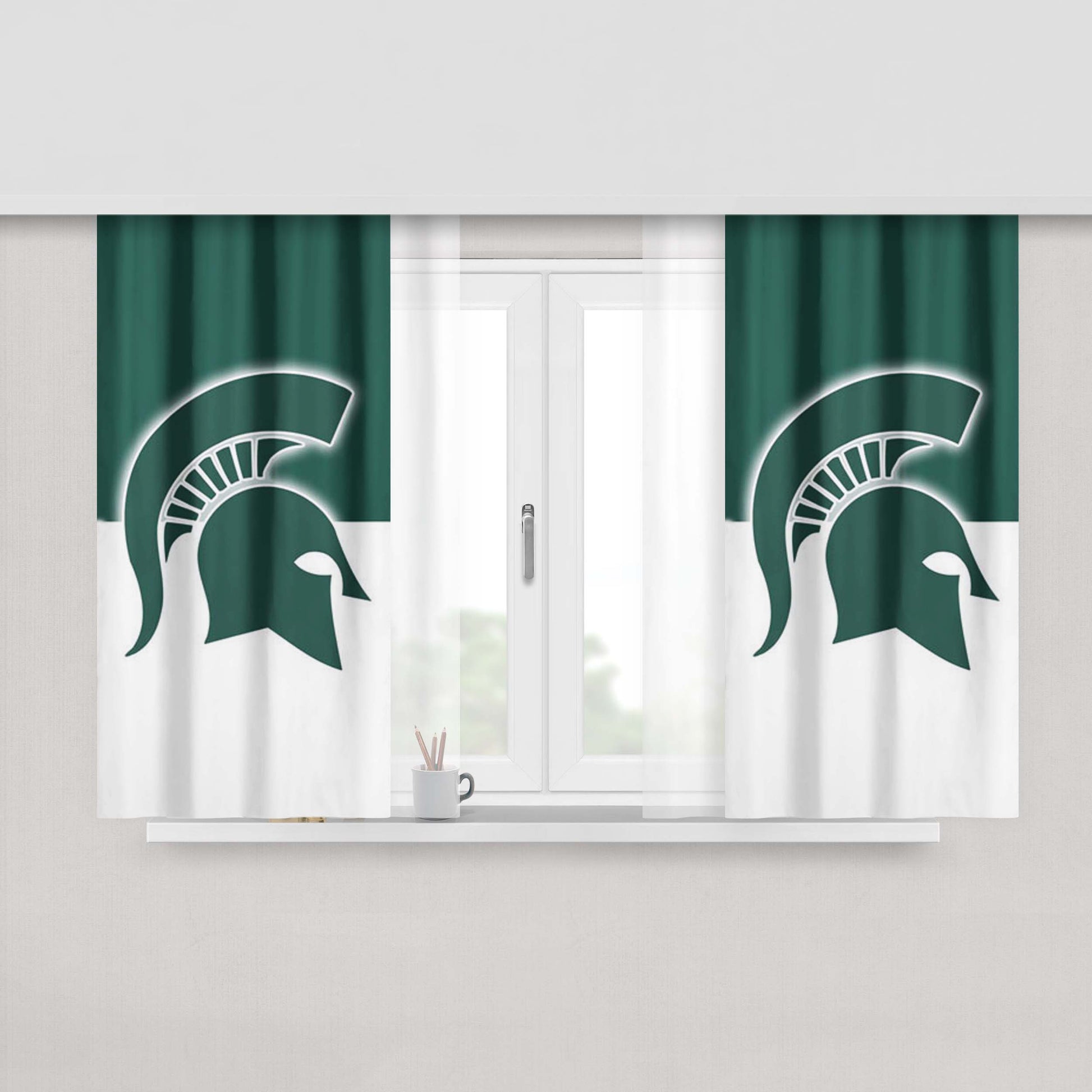 Michigan State Helm Logo Peach Skin Window Curtains