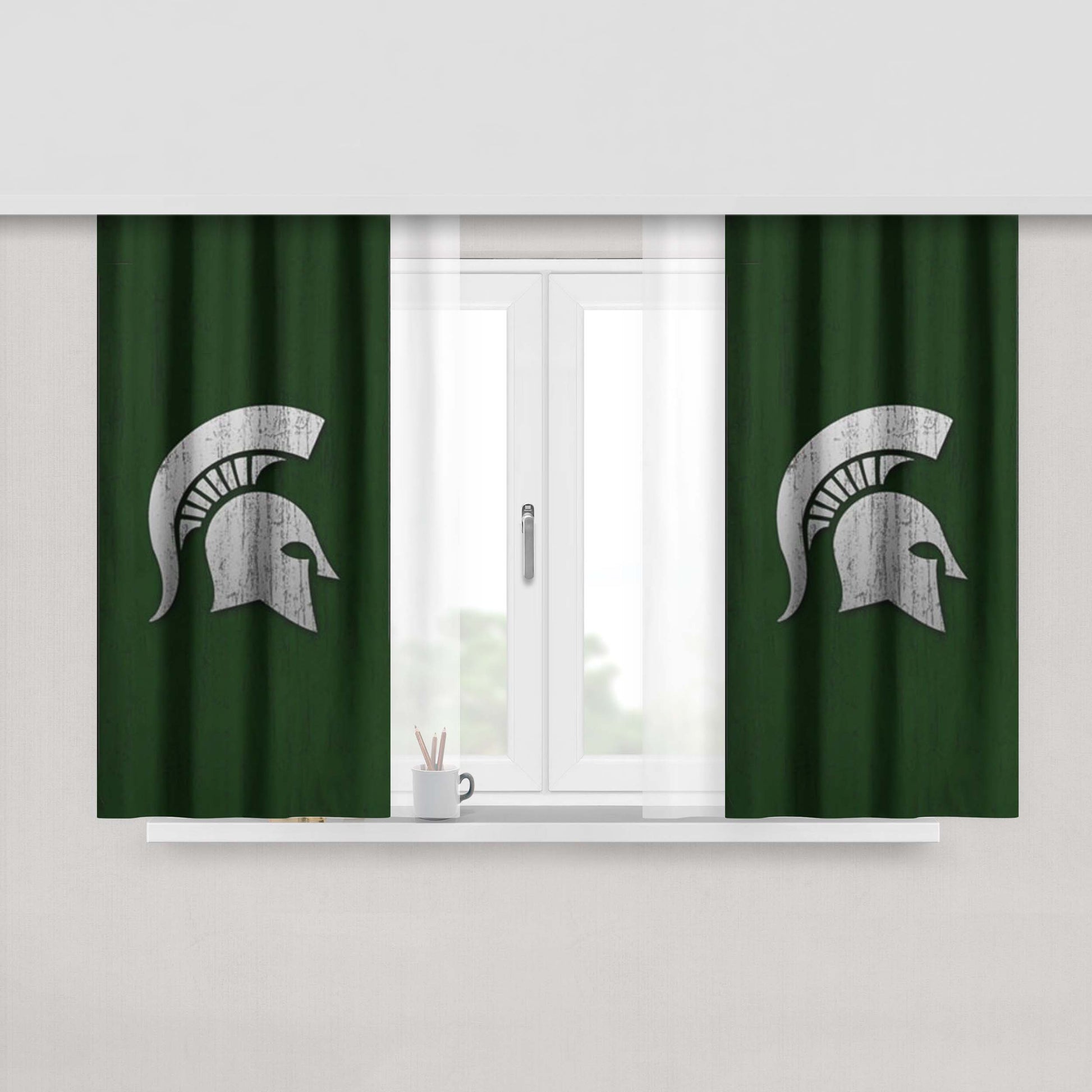 Michigan State Helm Peach Skin Window Curtains