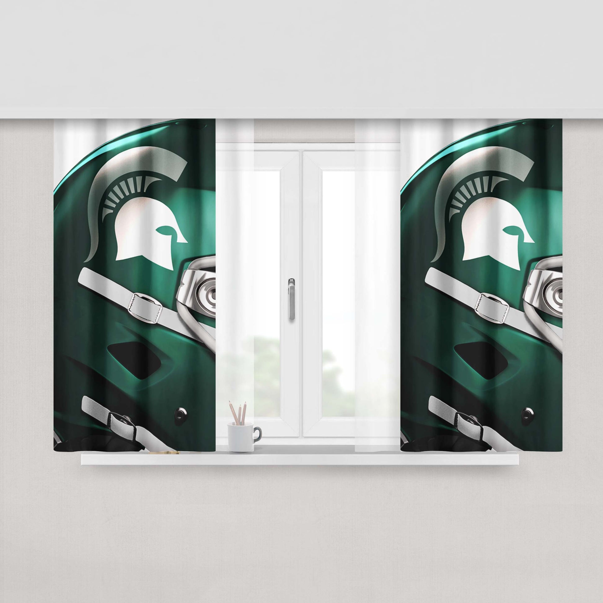 Michigan State Helmet Peach Skin Window Curtains
