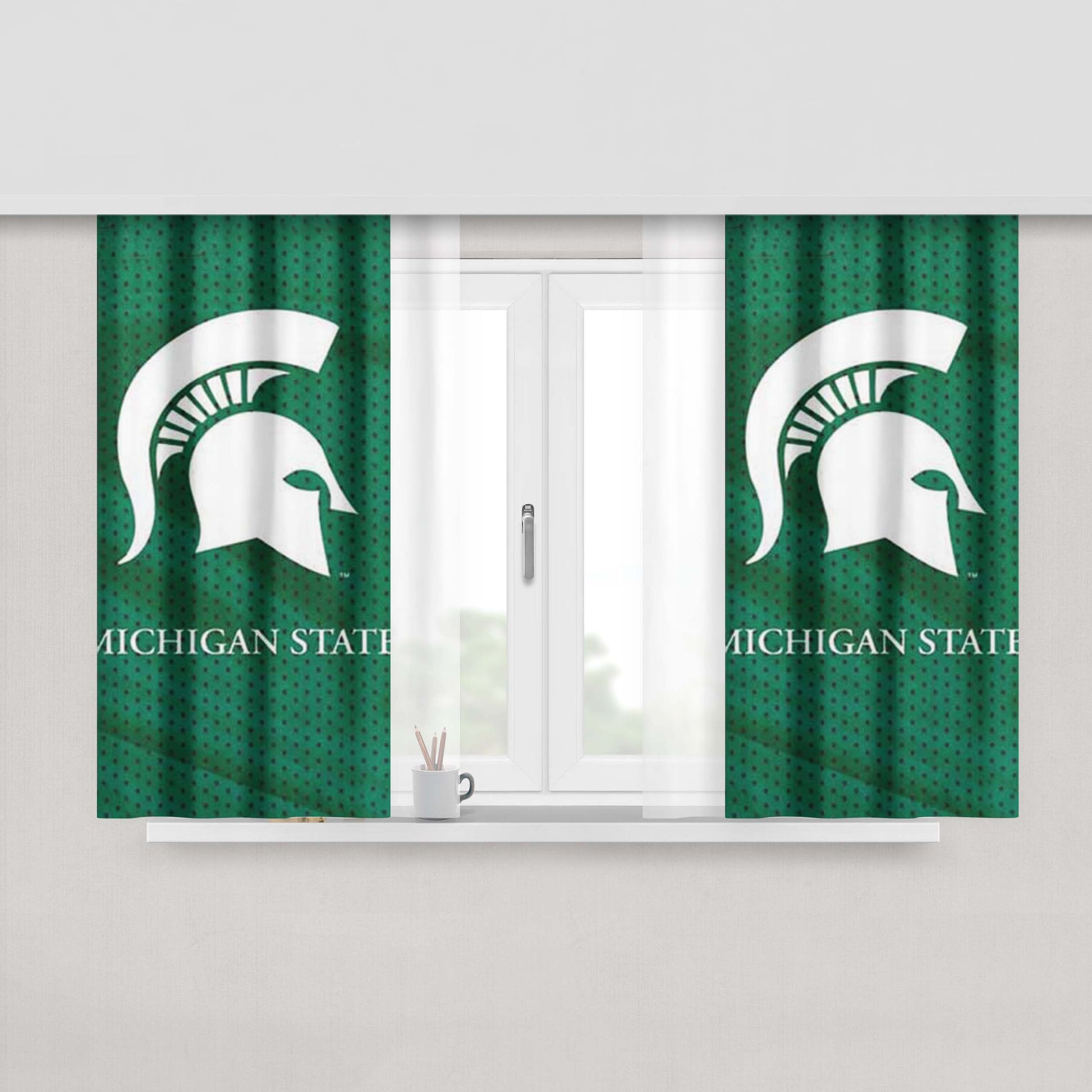 Michigan State Logo On Green Jersey Peach Skin Window Curtains
