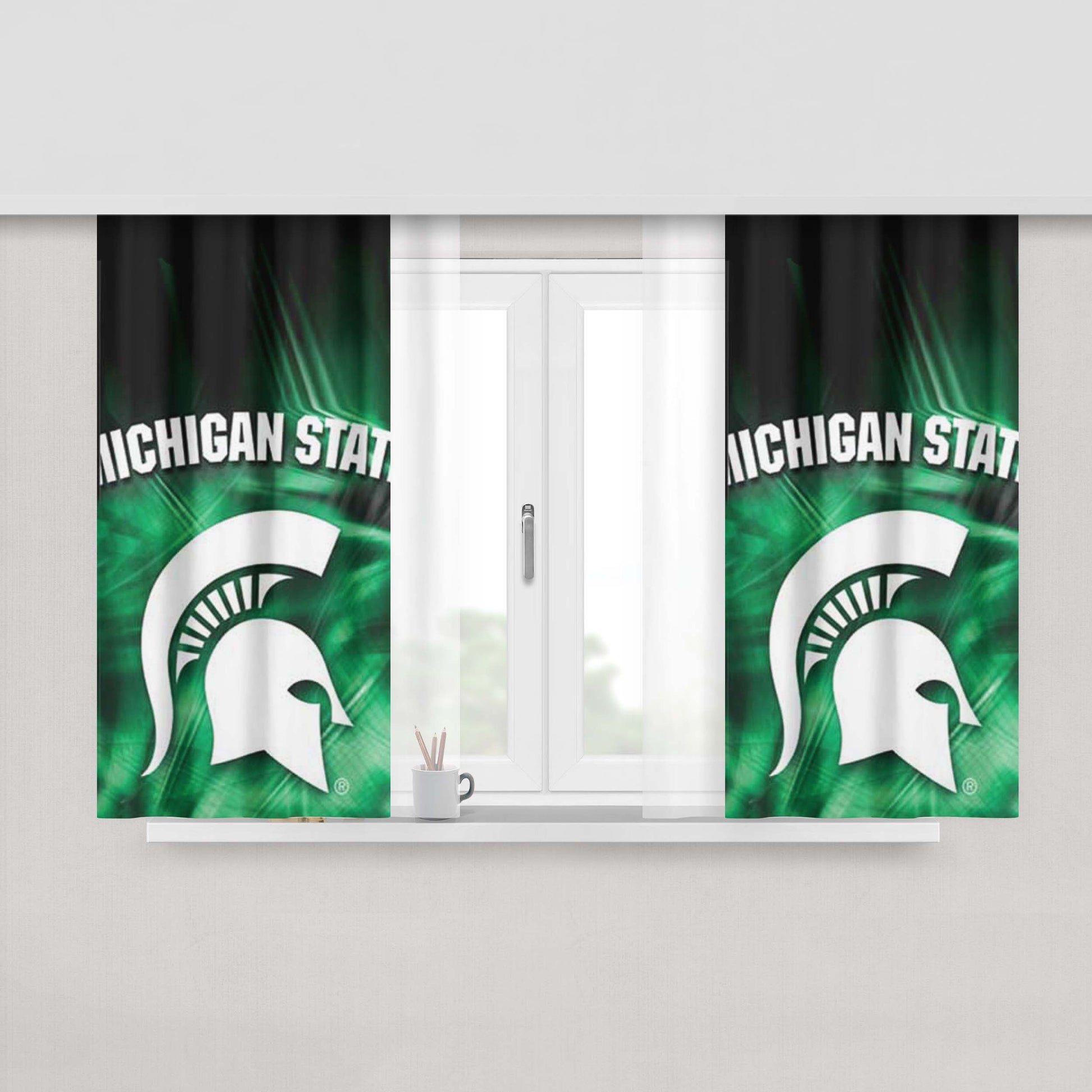 Michigan State Misty Green Peach Skin Window Curtains