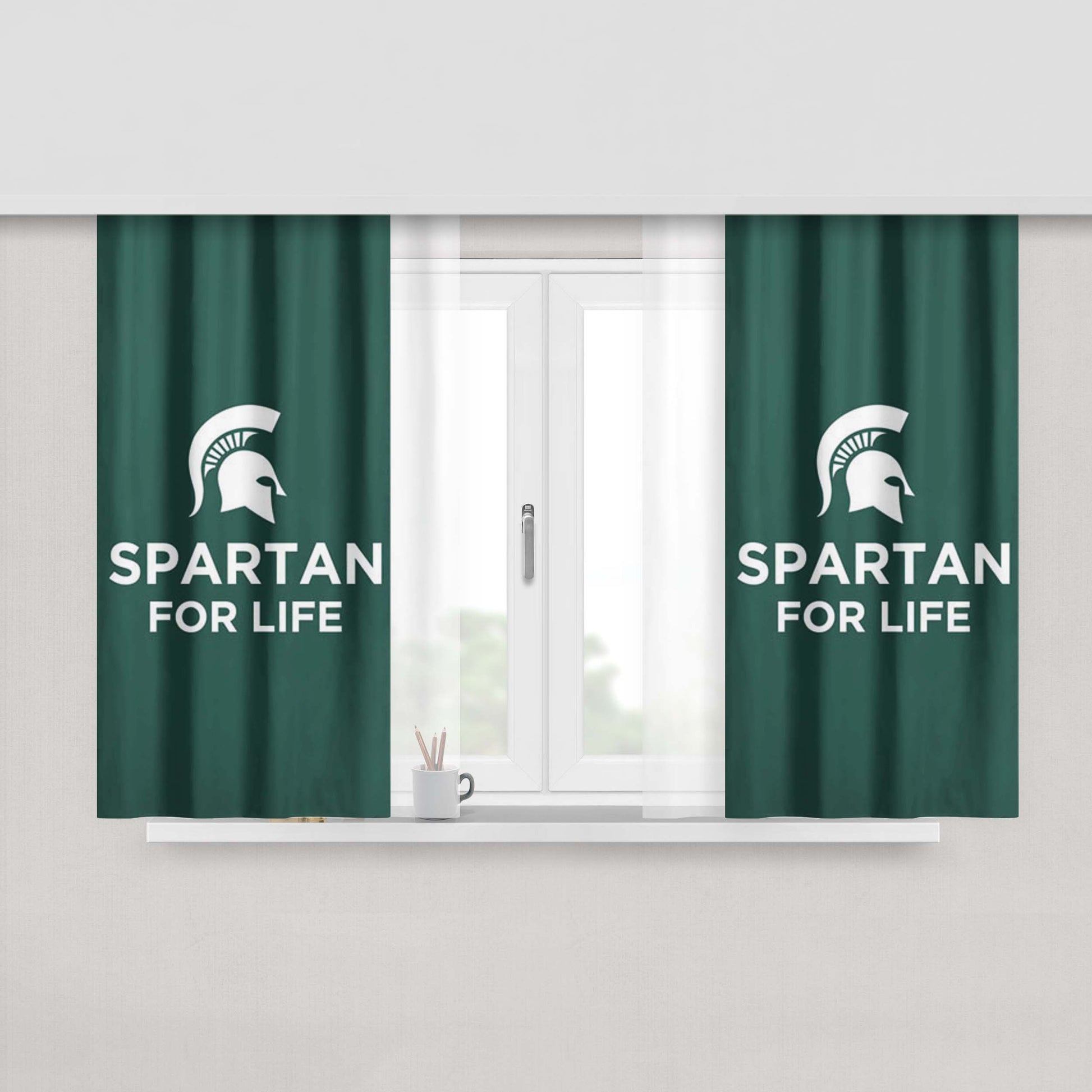 Michigan State Spartan For Life Peach Skin Window Curtains
