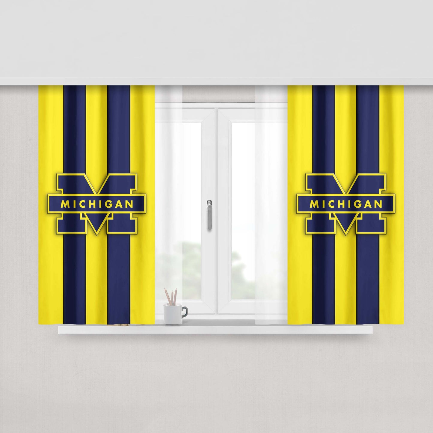 Michigan University Wolverines Stripe Logo Peach Skin Window Curtains
