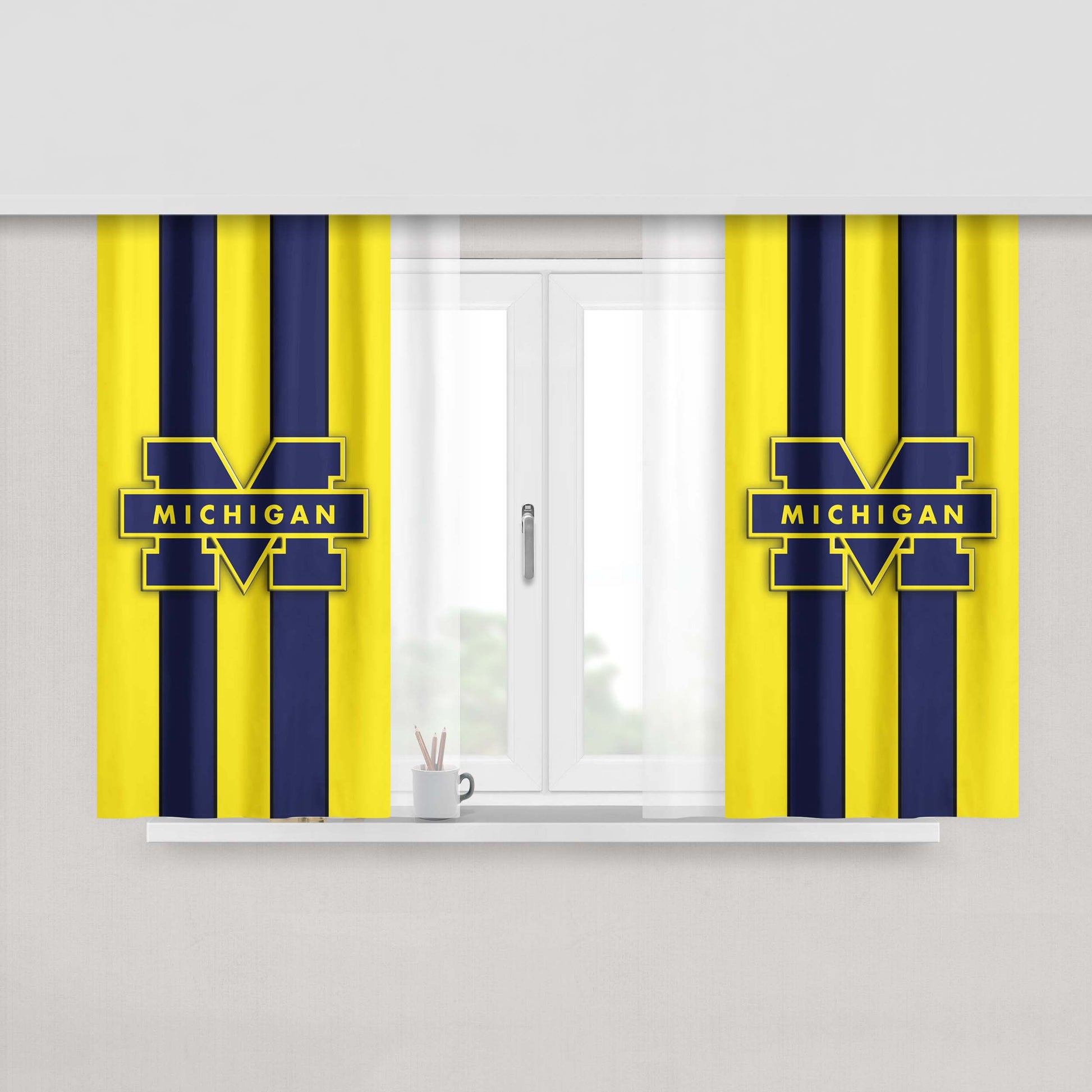 Michigan University Wolverines Stripe Logo Peach Skin Window Curtains