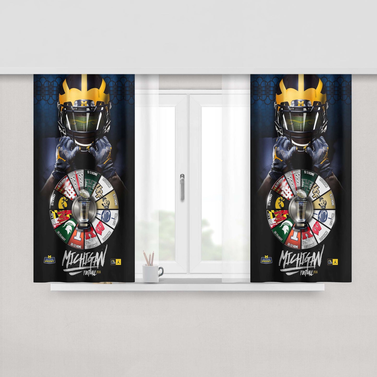 Michigan Wolverine Football Match Time Peach Skin Window Curtains