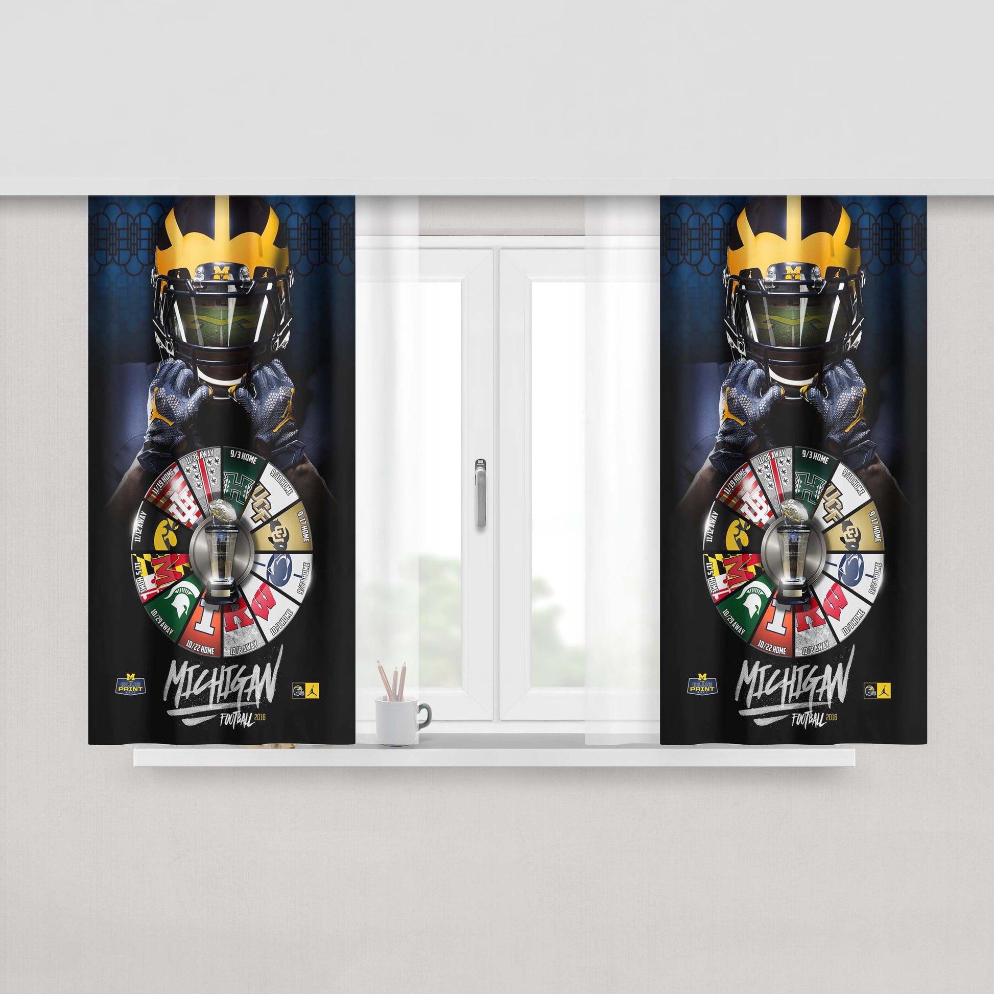 Michigan Wolverine Football Match Time Peach Skin Window Curtains