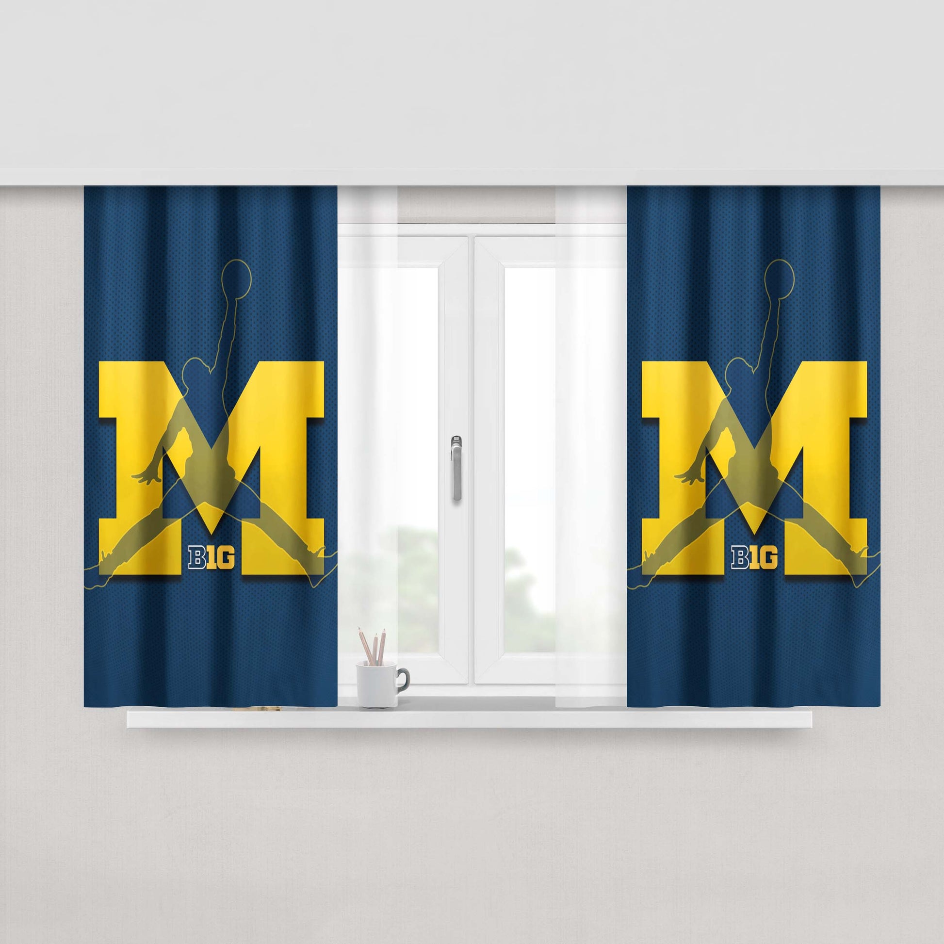 Michigan Wolverines Basketball Peach Skin Window Curtains