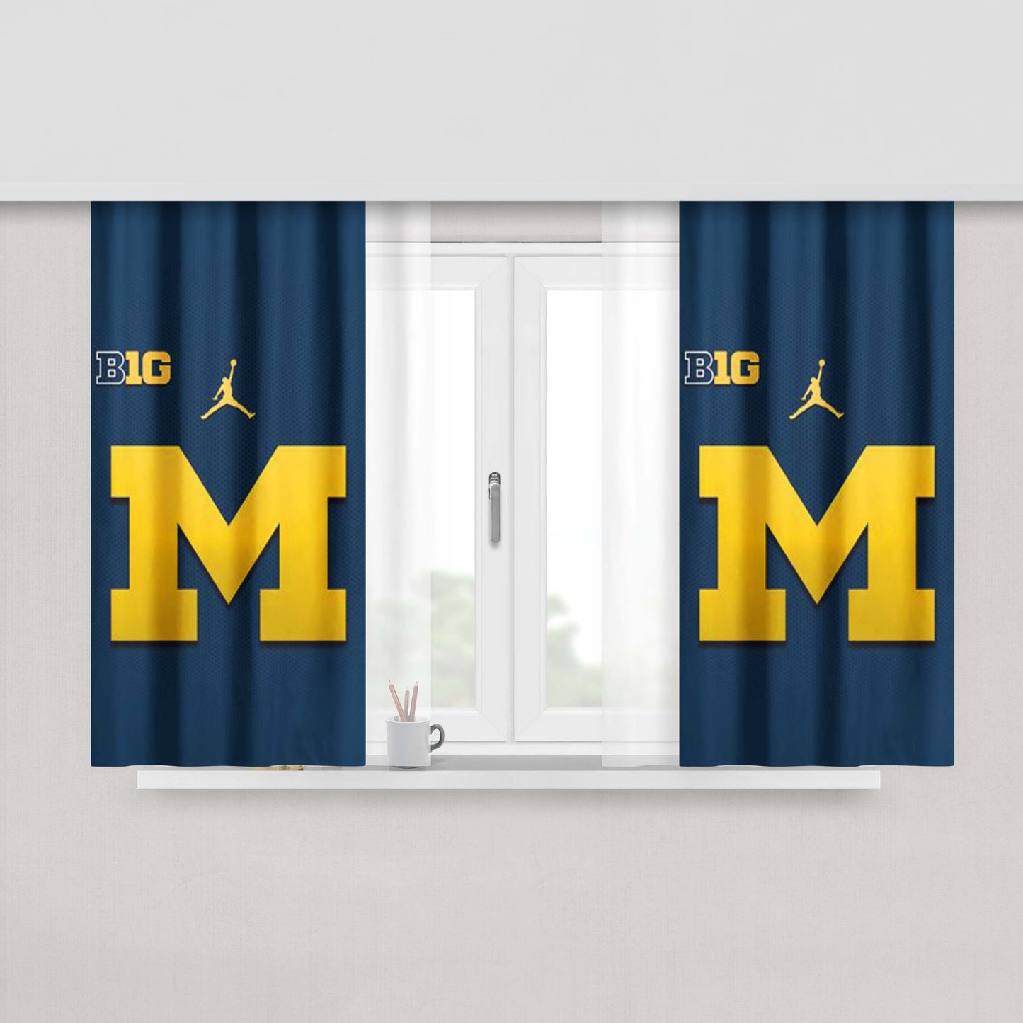 Michigan Wolverines Blue Logo Peach Skin Window Curtains