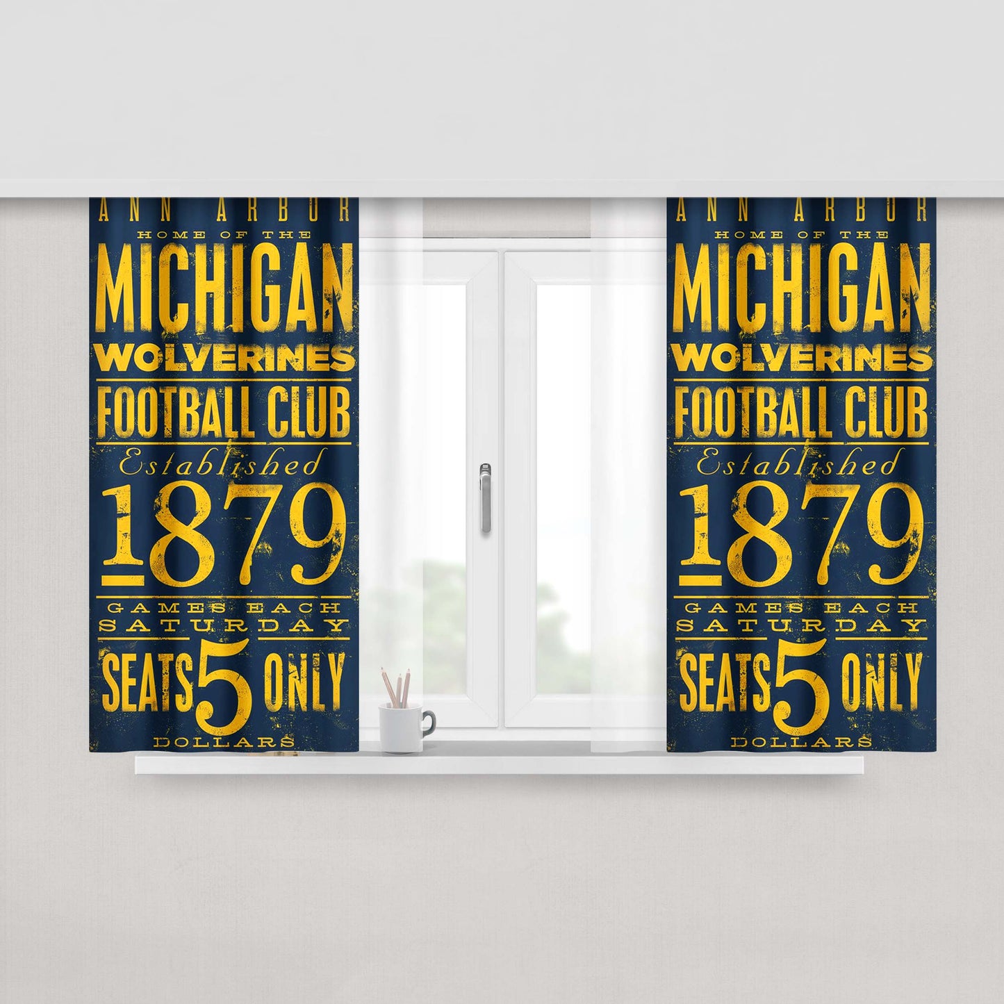 Michigan Wolverines Football Club Art Font Peach Skin Window Curtains