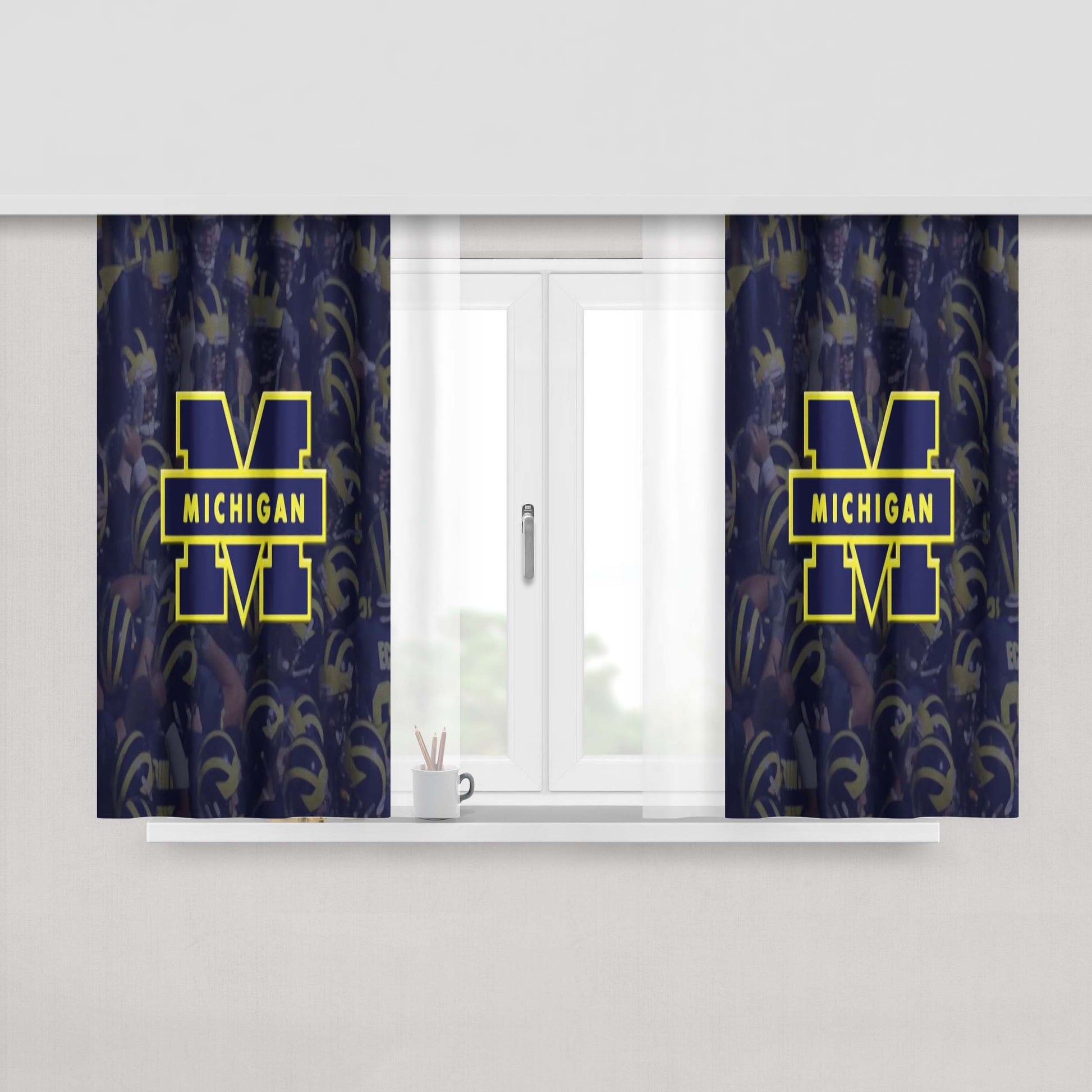Michigan Wolverines Football Logo Peach Skin Window Curtains