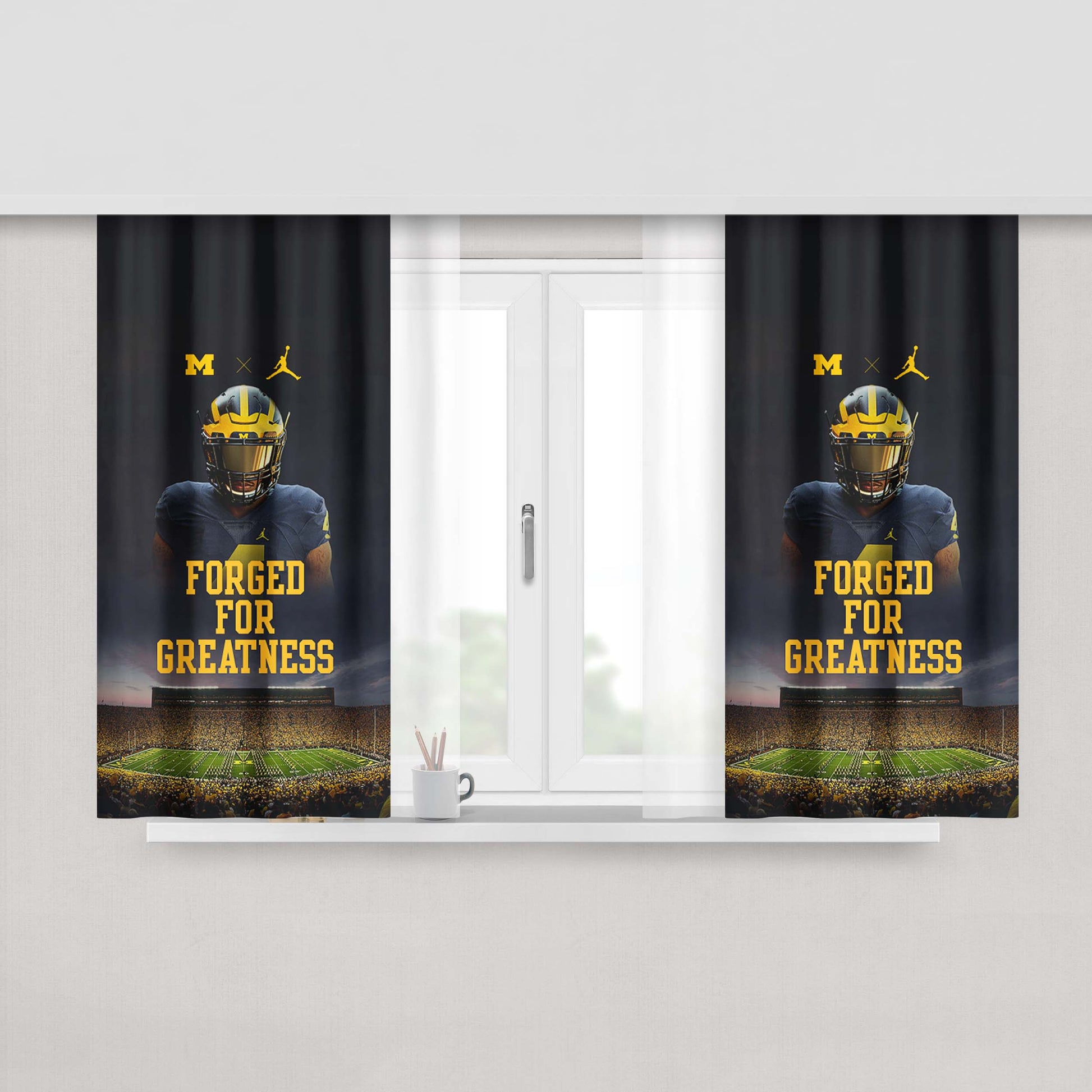 Michigan Wolverines For Greatness Peach Skin Window Curtains