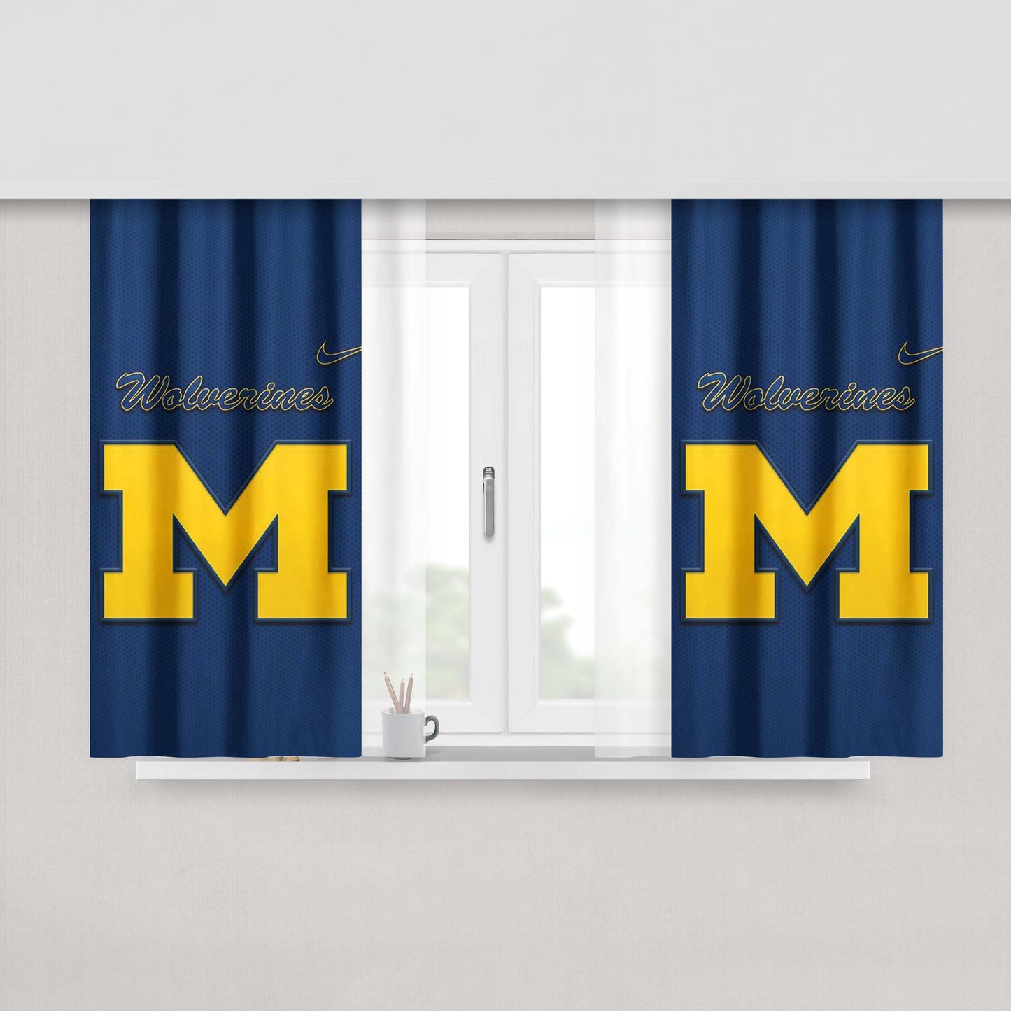 Michigan Wolverines Go Blue Peach Skin Window Curtains