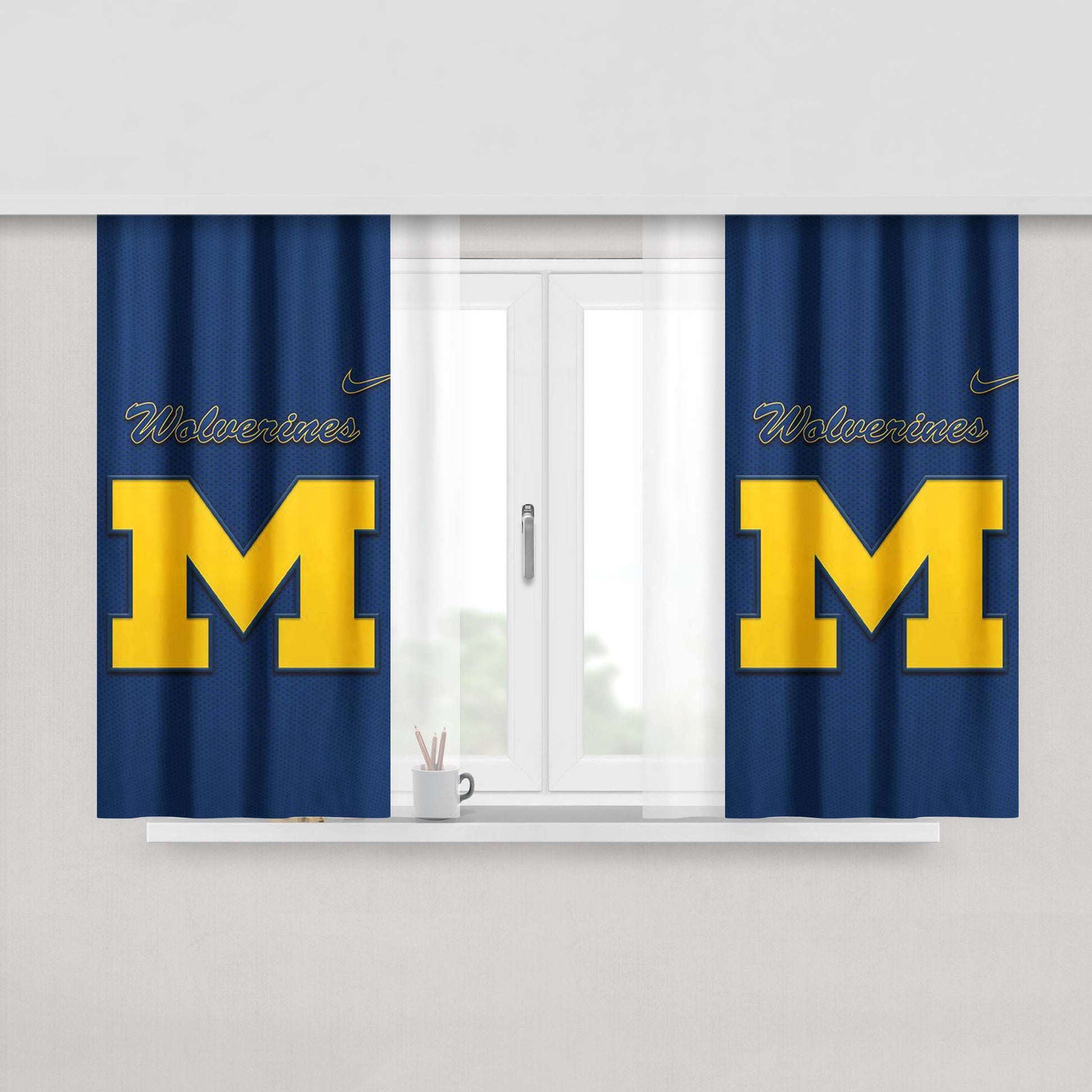Michigan Wolverines Go Blue Peach Skin Window Curtains