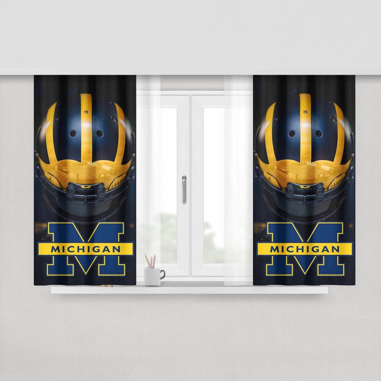 Michigan Wolverines Helmet Peach Skin Window Curtains