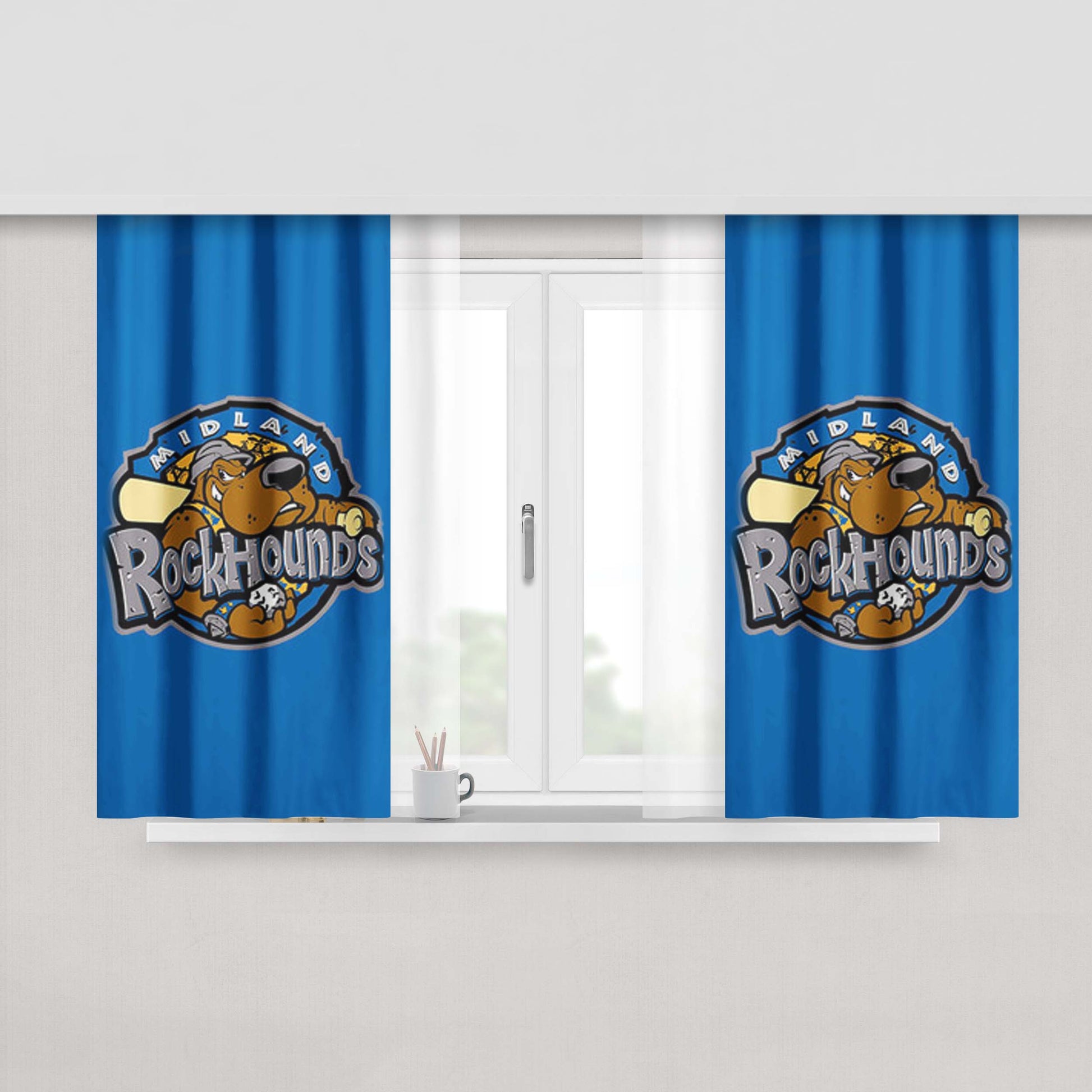 Miland Rock Hounds Baseball Logo Blue Peach Skin Window Curtains