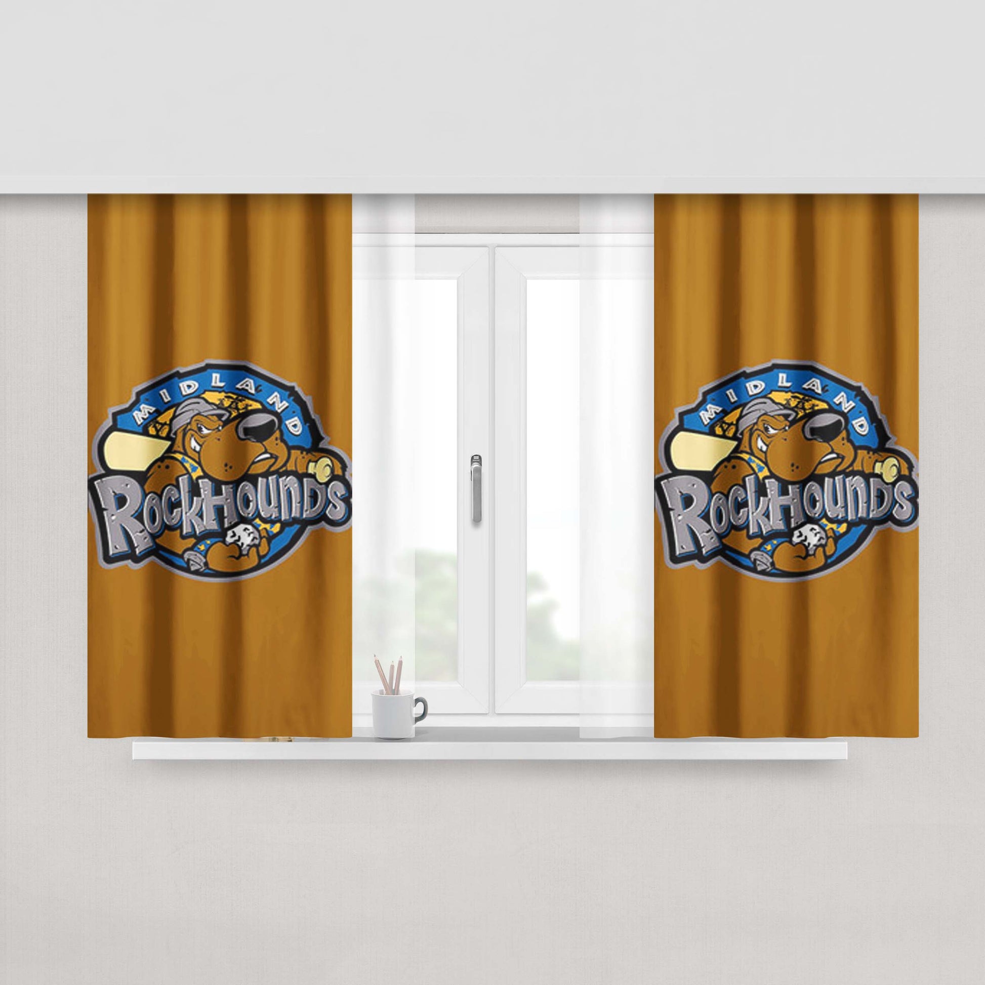Miland Rock Hounds Baseball Logo Gold Peach Skin Window Curtains