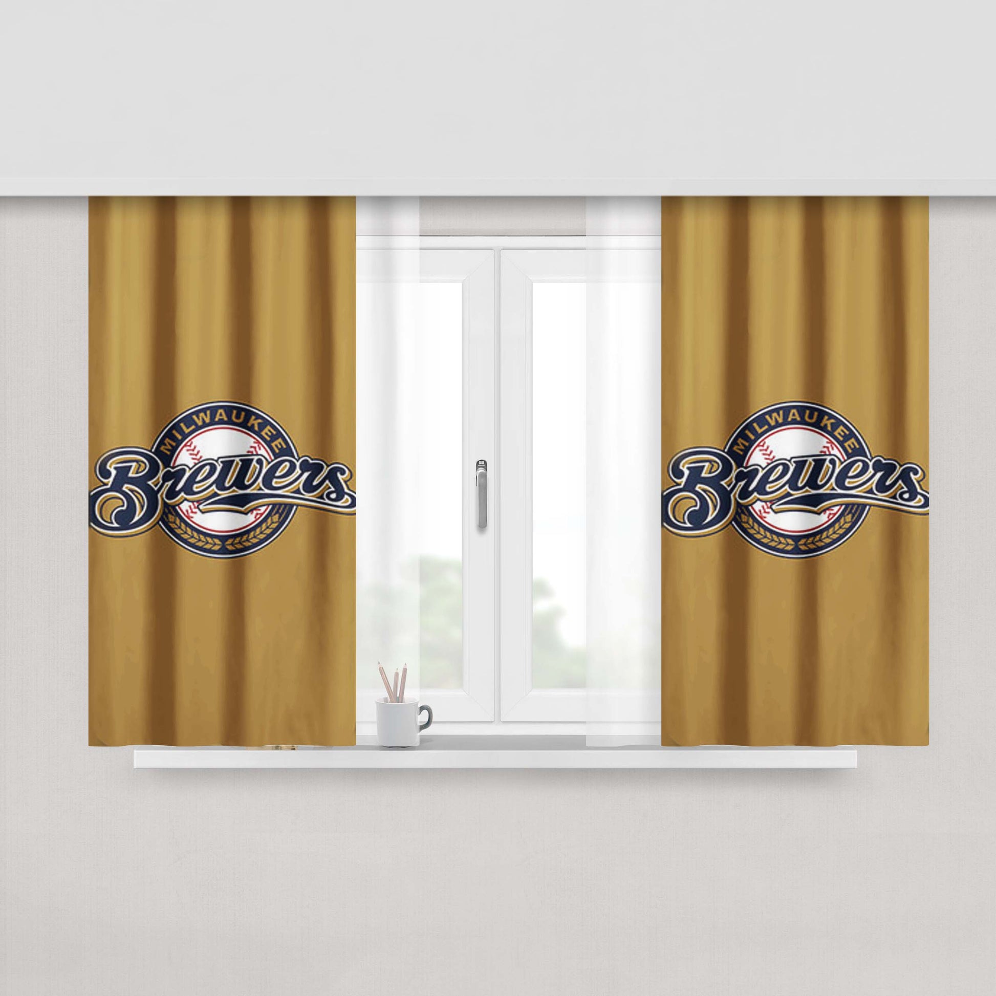Milwakee Brewers Baseball Logo Brown Peach Skin Window Curtains