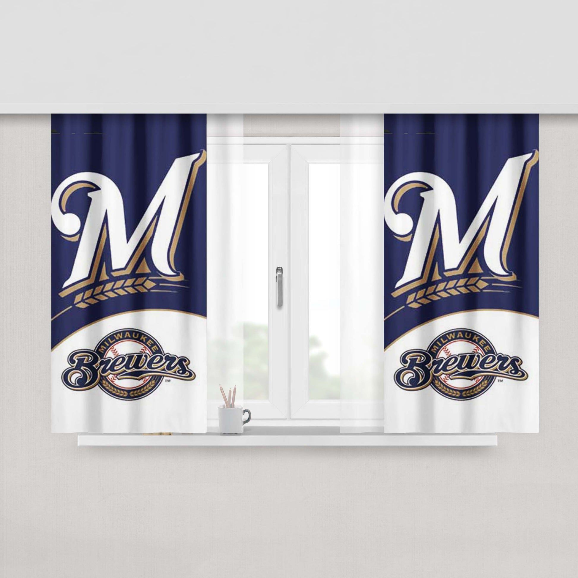 Milwaukee Brewers Blue Wht Peach Skin Window Curtains