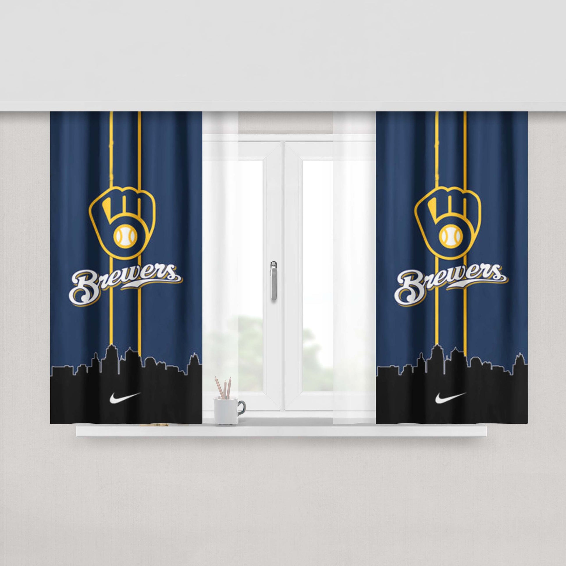 Milwaukee Brewers Mlb Team Peach Skin Window Curtains