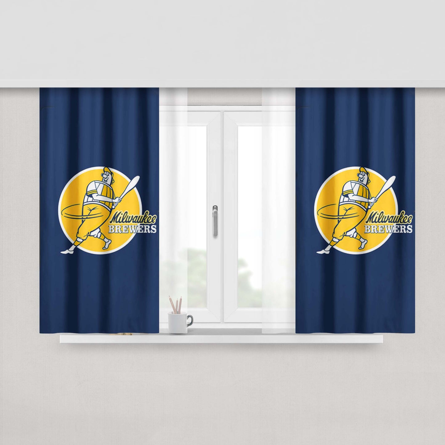 Milwaukee Brewers Player Cartoon Peach Skin Window Curtains