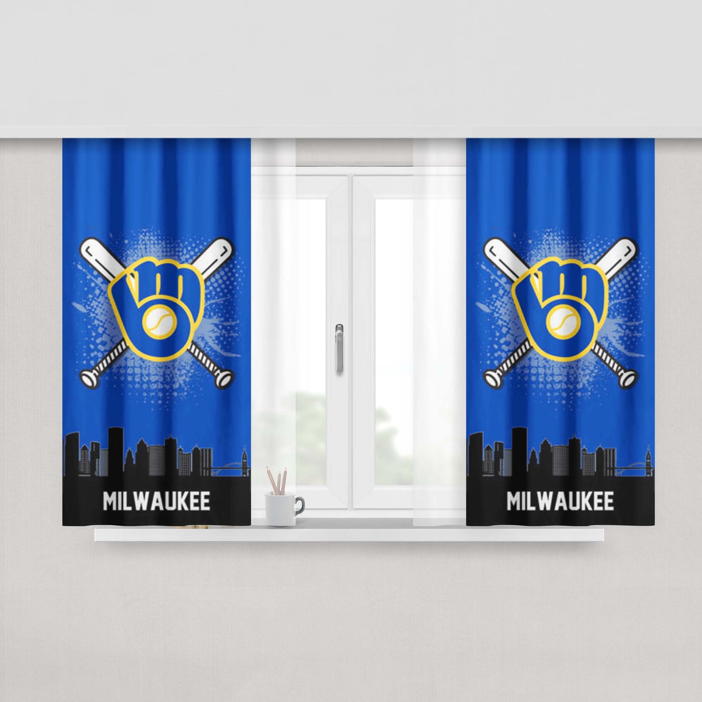 Milwaukee Brewers Team Logo Peach Skin Window Curtains