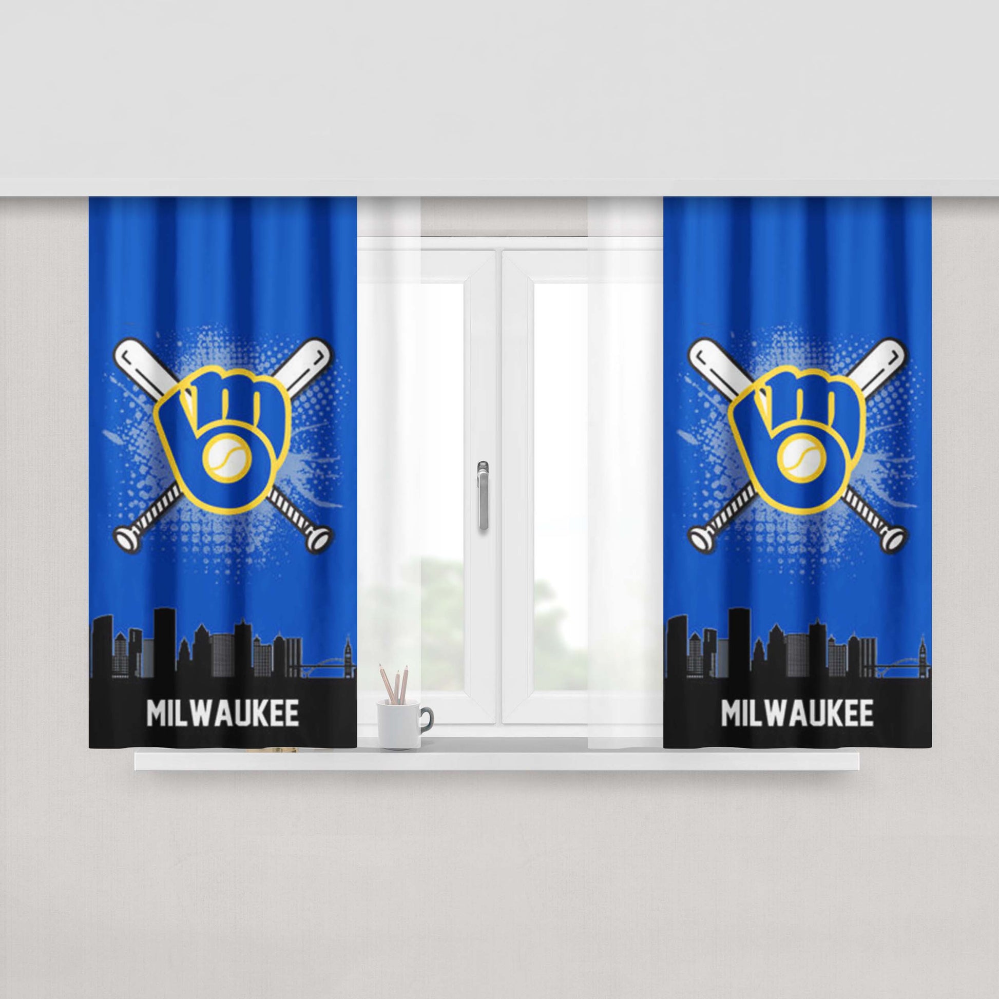 Milwaukee Brewers Team Logo Peach Skin Window Curtains