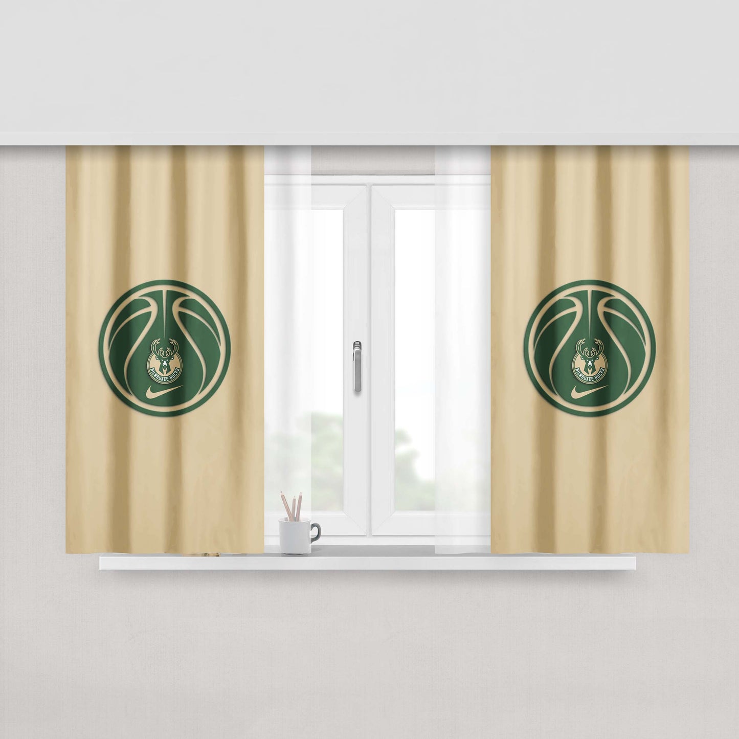 Milwaukee Bucks Basketball Logo Peach Skin Window Curtains