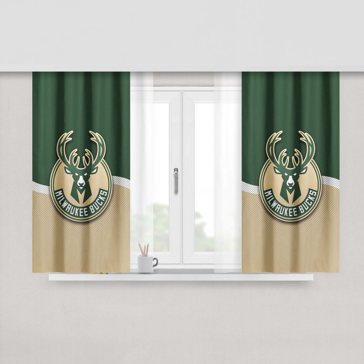 Milwaukee Bucks Basketball Team Logo Peach Skin Window Curtains