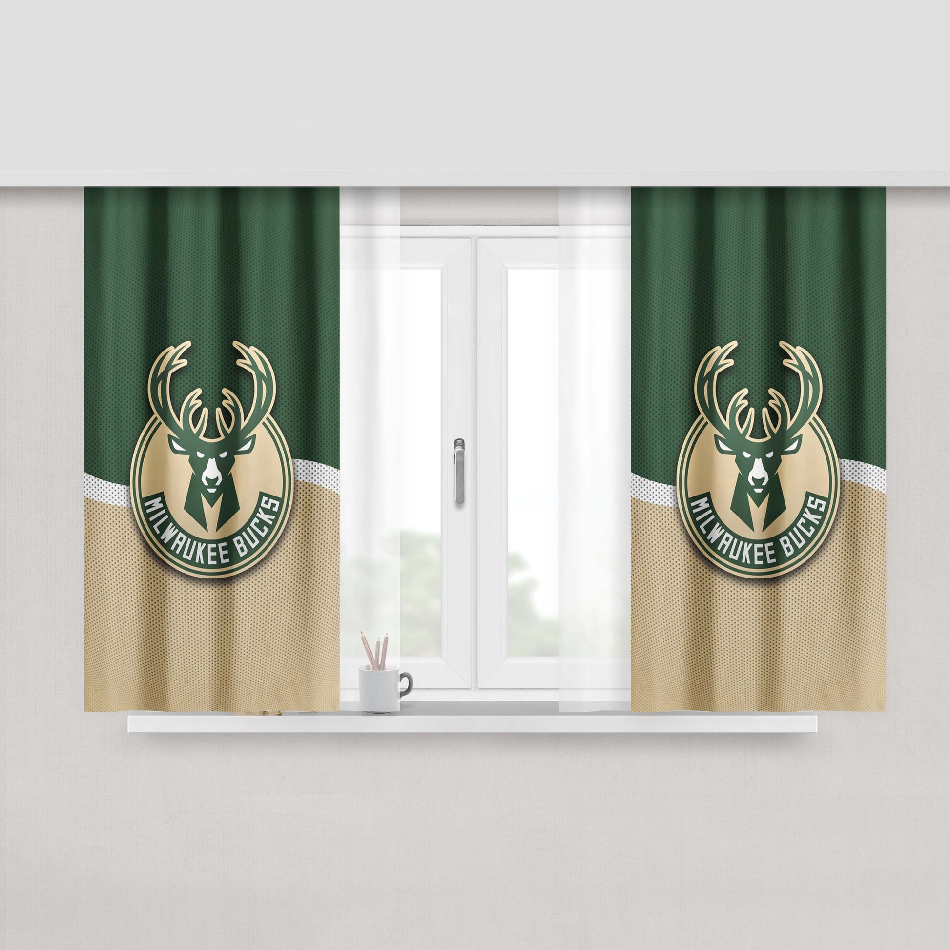 Milwaukee Bucks Basketball Team Logo Peach Skin Window Curtains