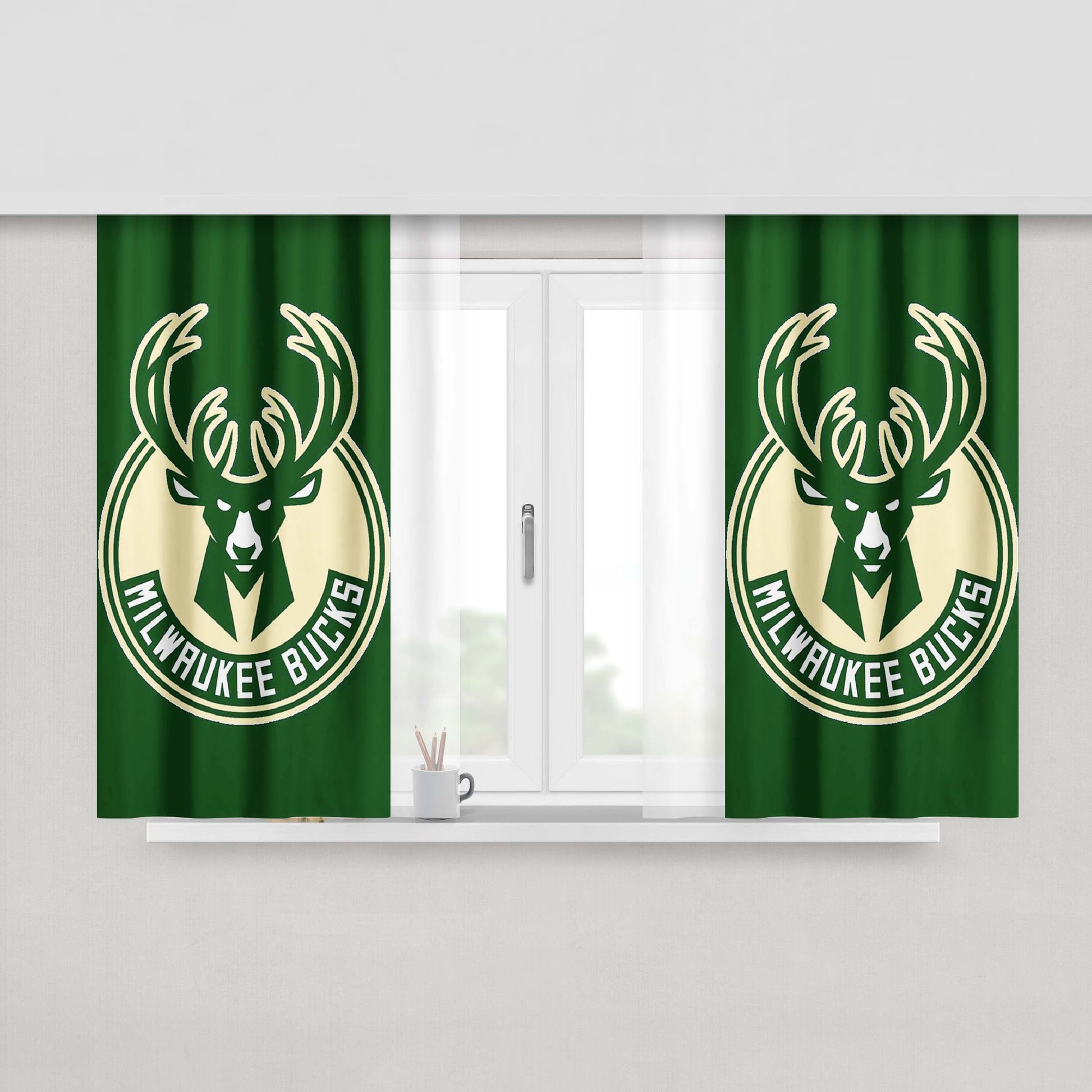 Milwaukee Bucks Green Peach Skin Window Curtains