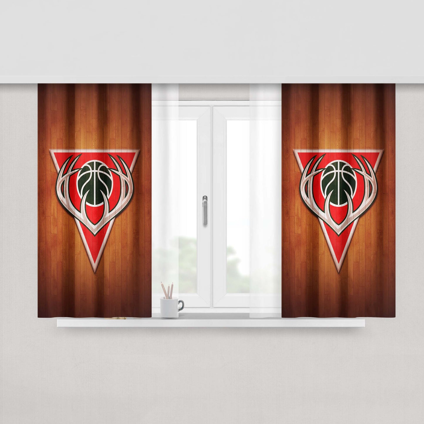 Milwaukee Bucks Hardwood 2 Peach Skin Window Curtains