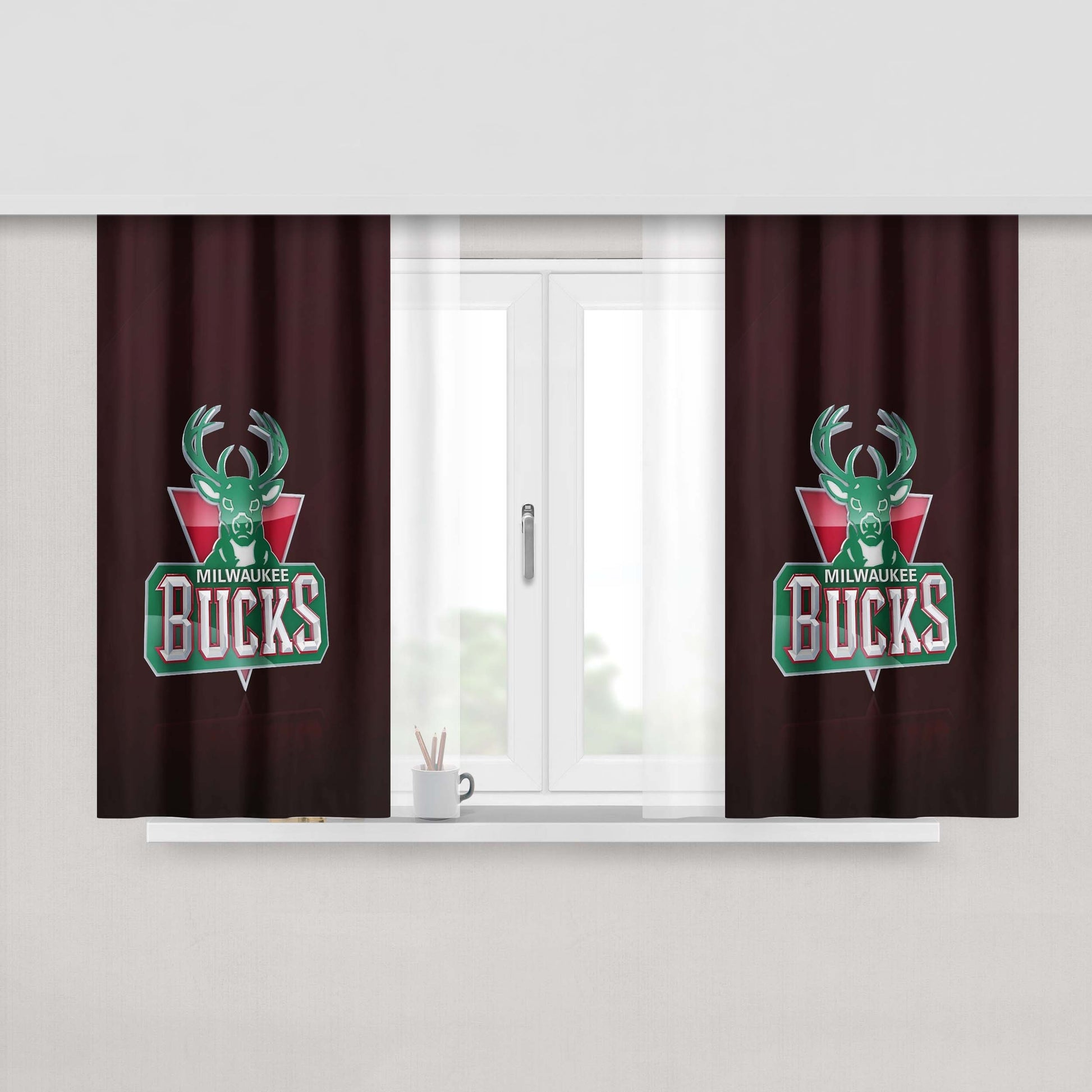Milwaukee Bucks Logo Peach Skin Window Curtains