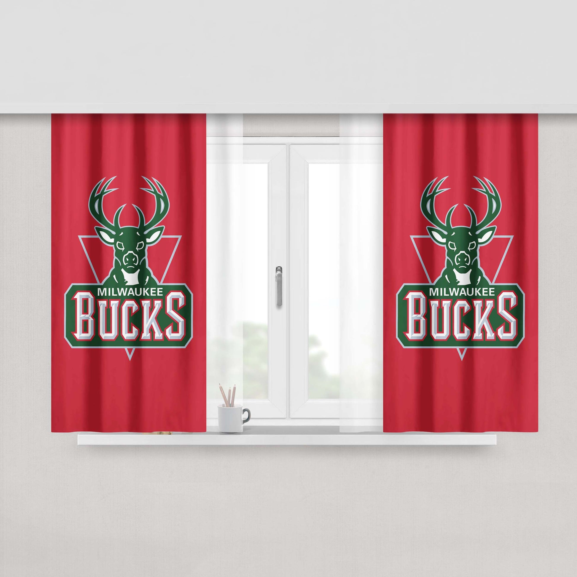 Milwaukee Bucks Red Logo Peach Skin Window Curtains