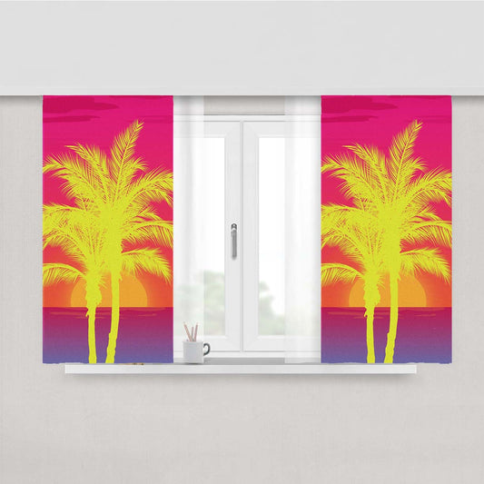 Neon Palm Trees X Island Sunset Peach Skin Window Curtains