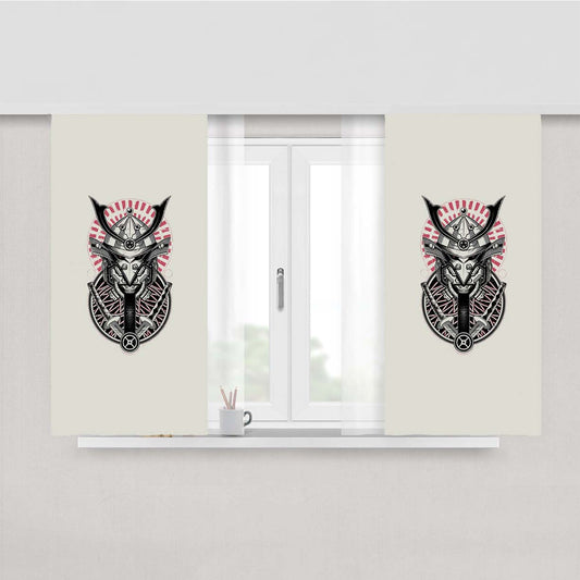 Neon Samurai Tattoo Artwork Peach Skin Window Curtains