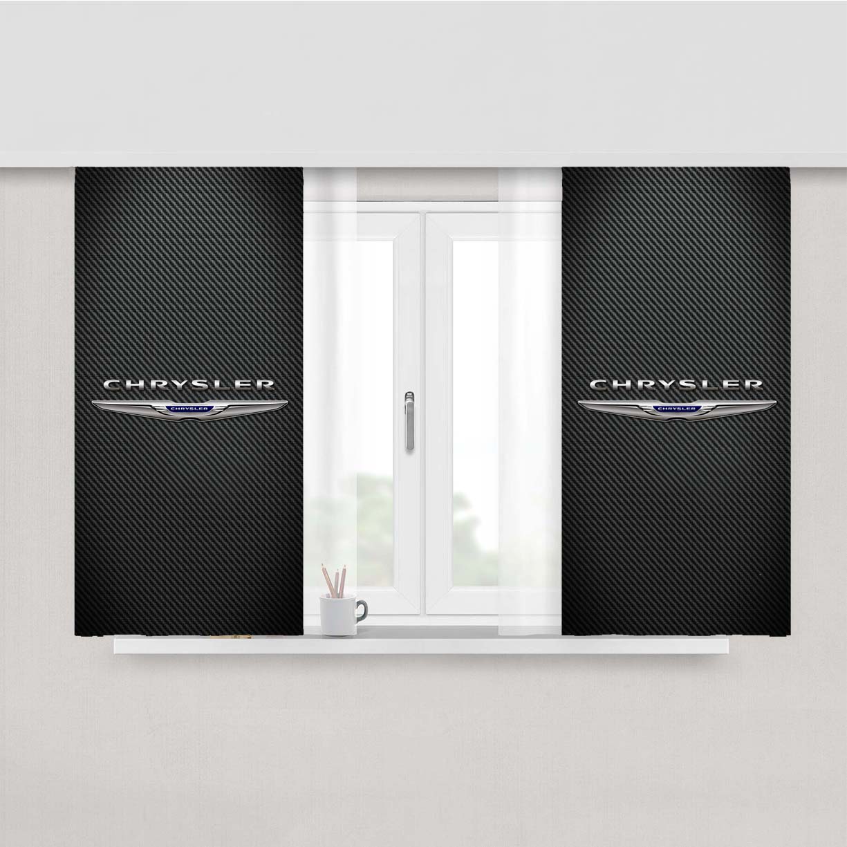 New Chrysler Carbon Fiber Logo Peach Skin Window Curtains