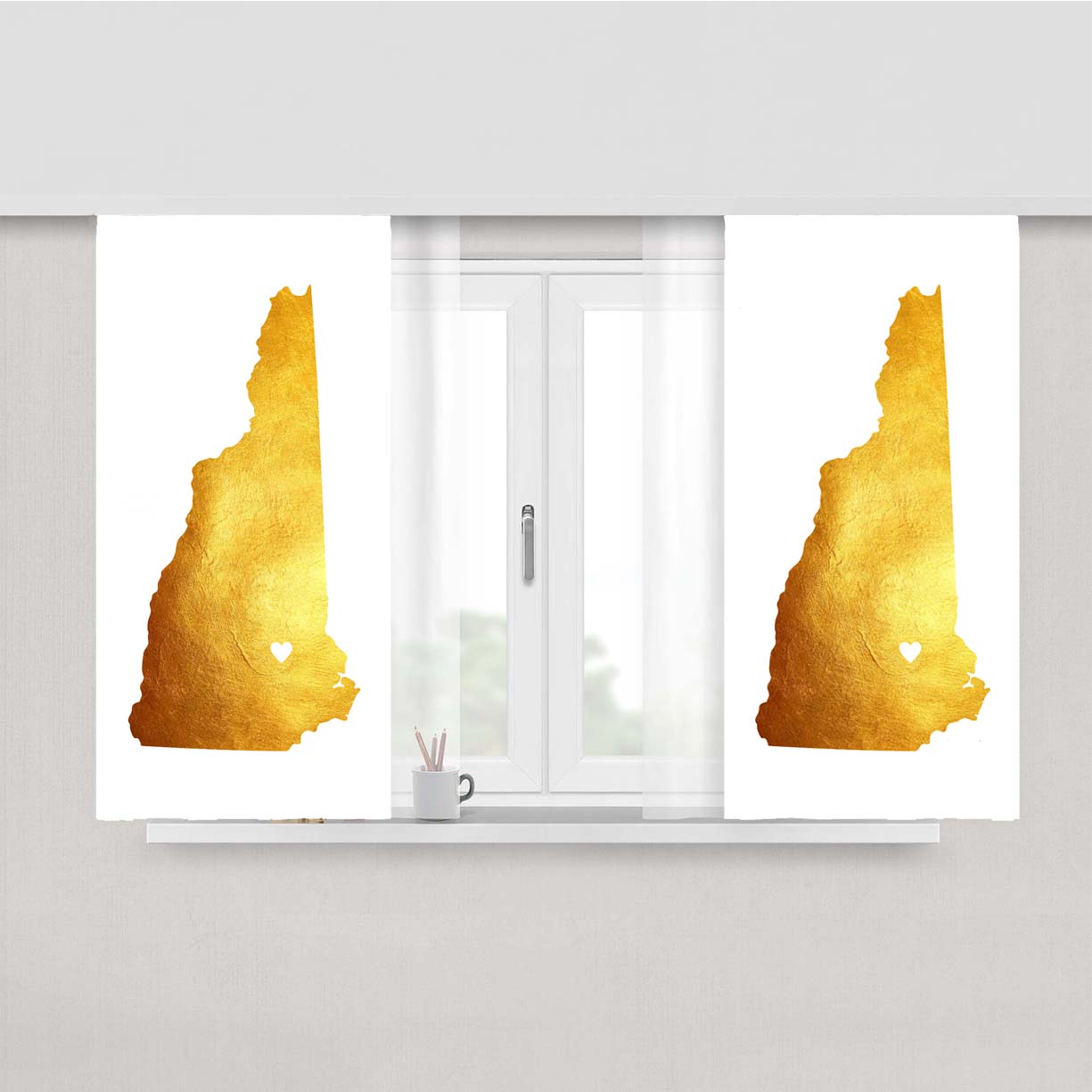 New Hampshire Golden State Map Peach Skin Window Curtains