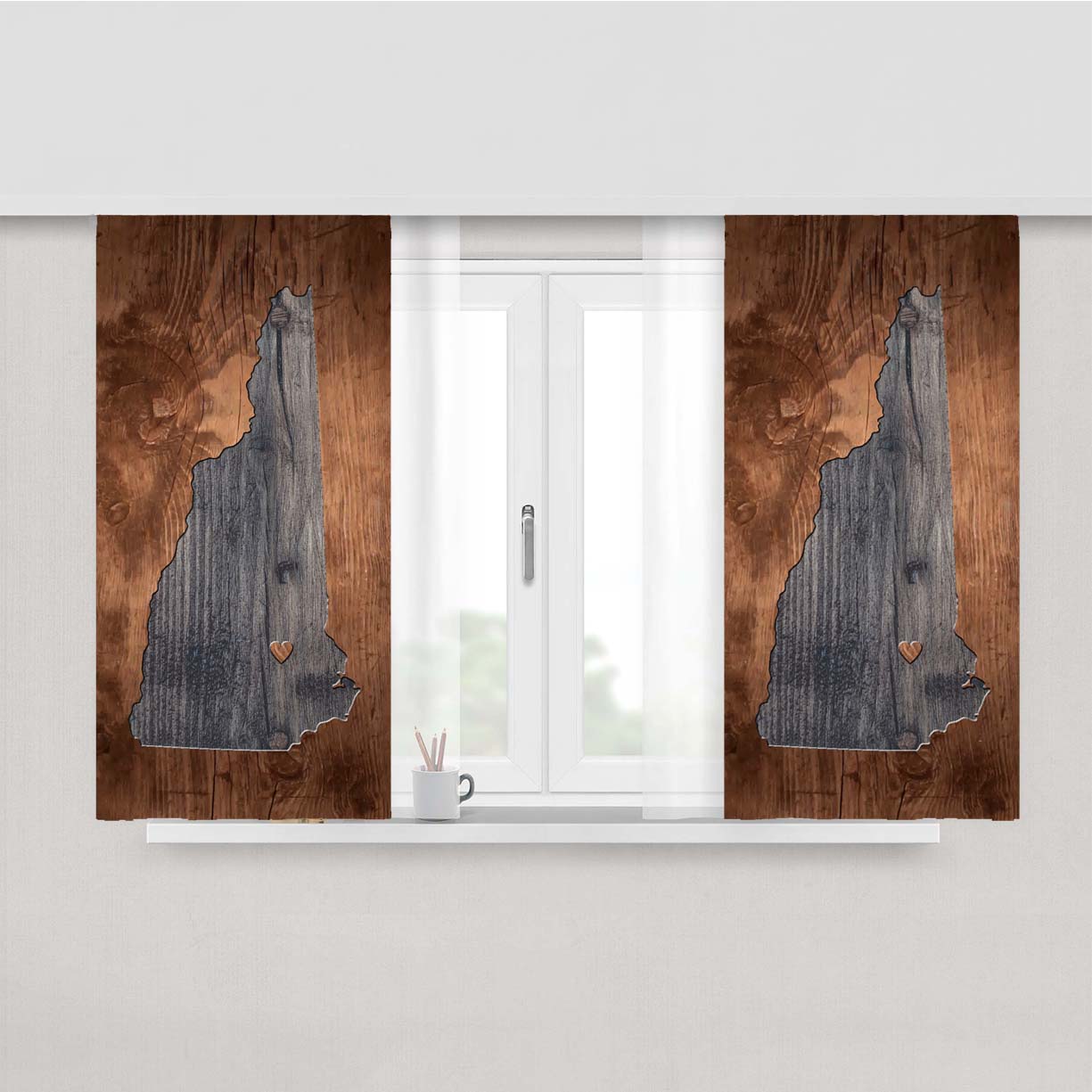 New Hampshire States Map Two Tone Wood Texture Peach Skin Window Curtains