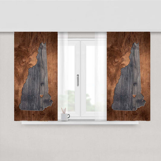New Hampshire States Map Two Tone Wood Texture Peach Skin Window Curtains