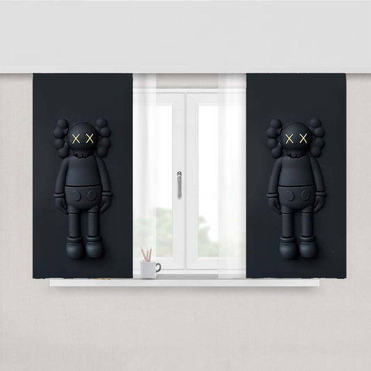 New York Kaws All Black Peach Skin Window Curtains