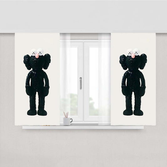 New York Kaws Black Sculpture Peach Skin Window Curtains