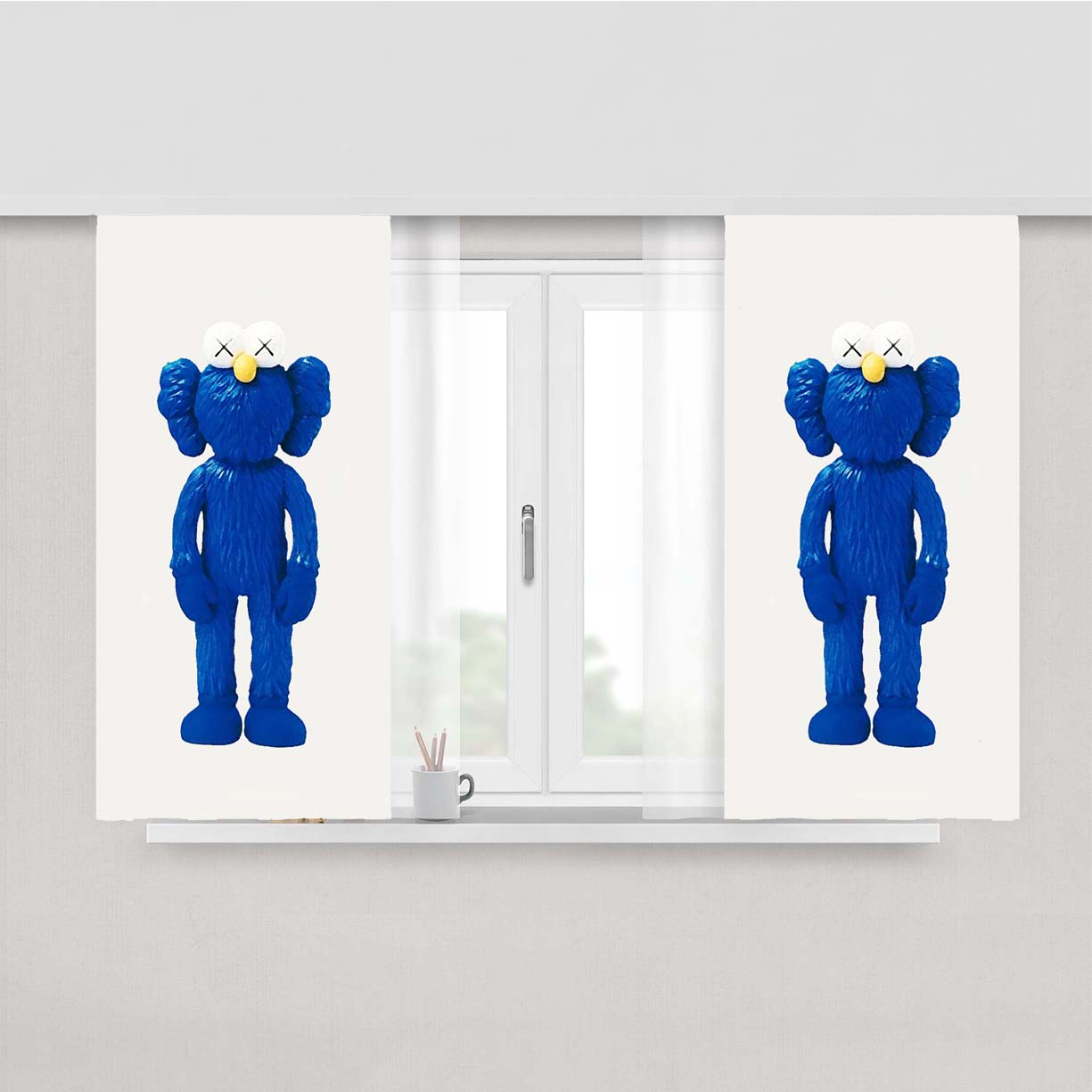 New York Kaws Blue Sculpture Peach Skin Window Curtains