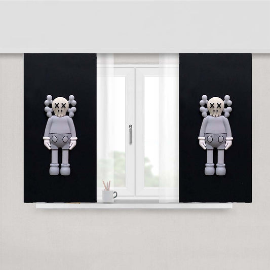 New York Kaws Gray On Black Peach Skin Window Curtains