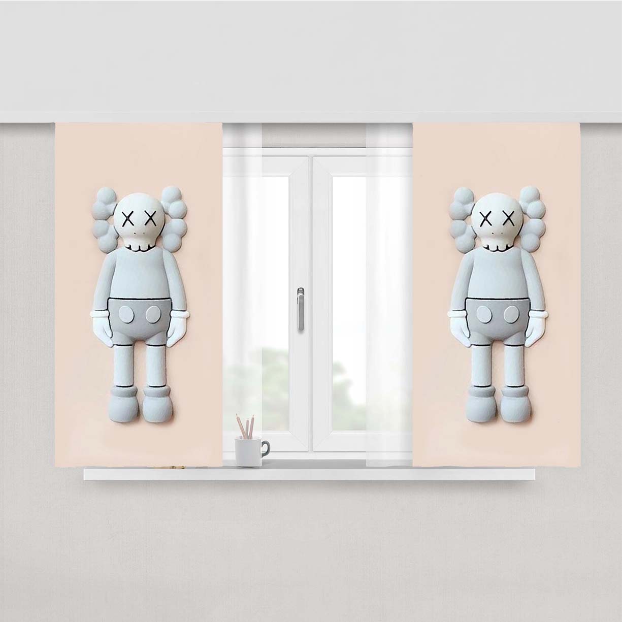 New York Kaws Grey Peach Skin Window Curtains