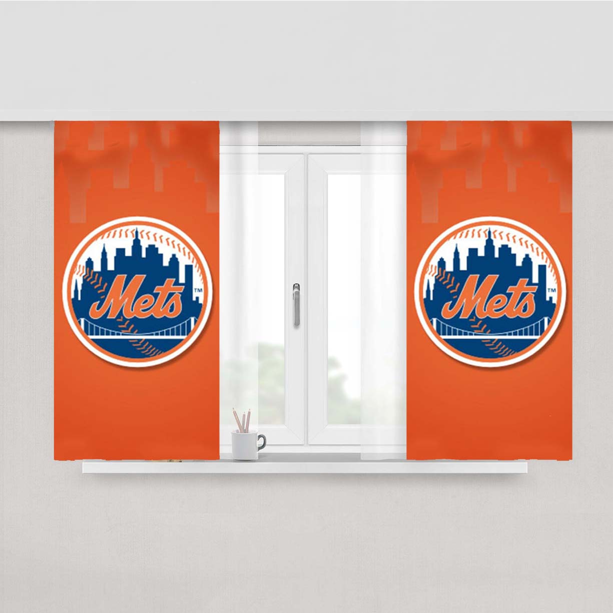 New York Mets Logo Peach Skin Window Curtains